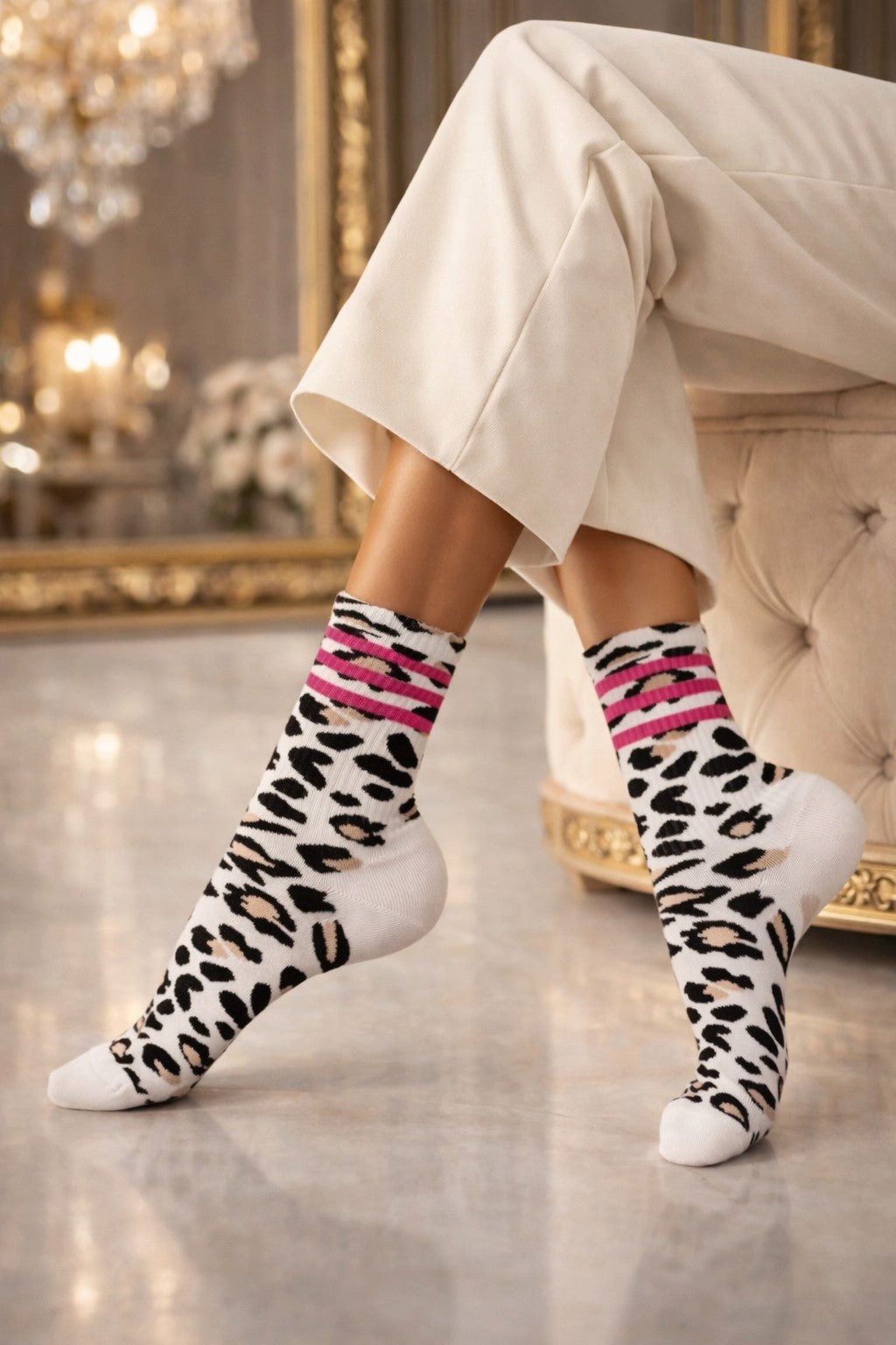 Lycille Langsocken Leoparden Socken für Damen – Stylische Baumwollsocken mit Animal Print