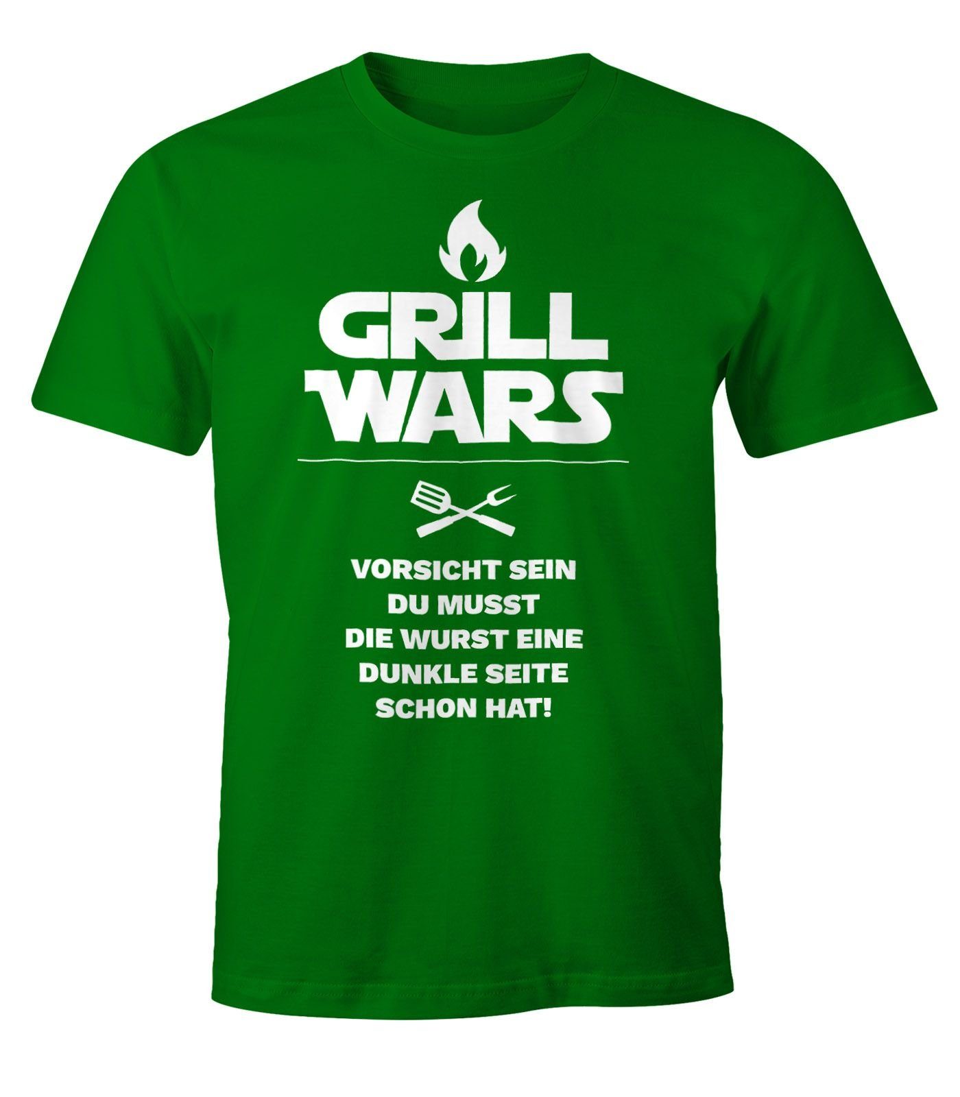 MoonWorks Print-Shirt Herren T-Shirt Grill Wars mit Spruch Fun-Shirt Moonworks® mit Print grün