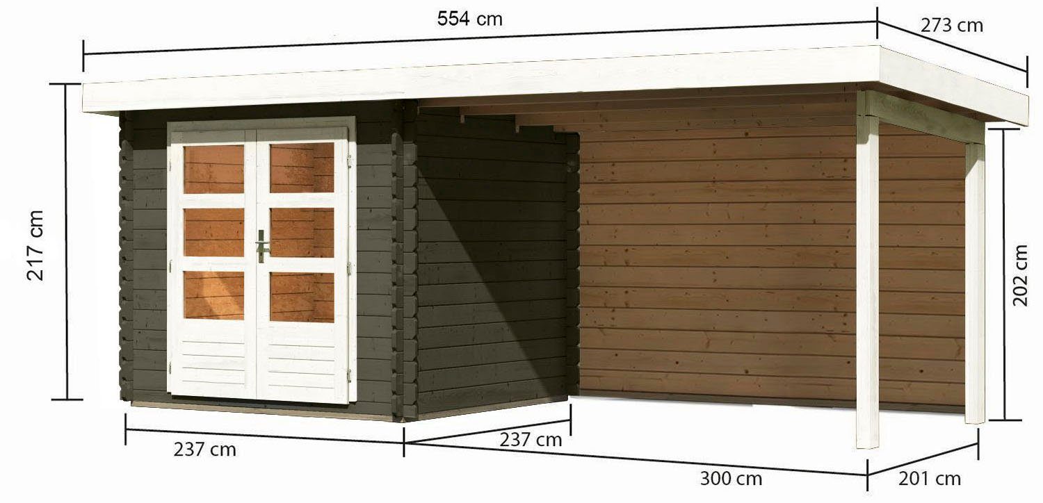 KONIFERA Gartenhaus Schloßsee cm, mit terragrau BxT: Anbaudach Rückwand Boden, 2, und 554x273