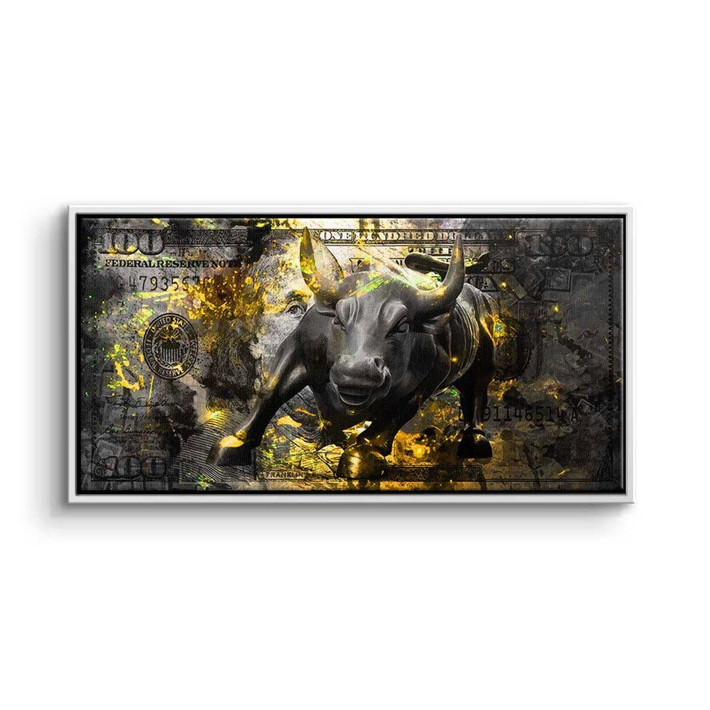 DOTCOMCANVAS® Leinwandbild, - Trading - Bull goldener - Premium Black Rahmen Motivation Leinwandbild