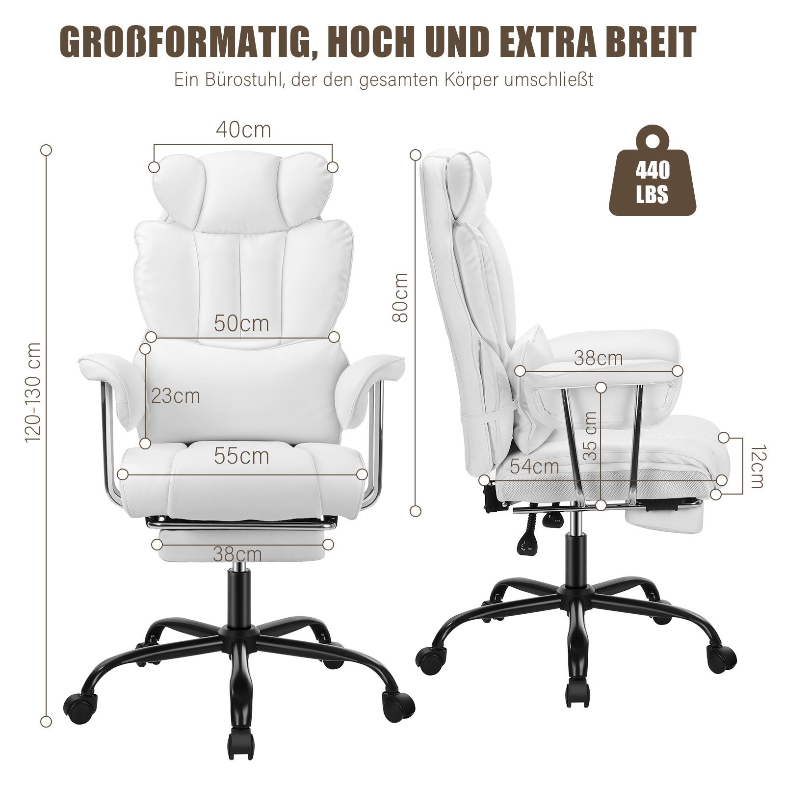 oyajia Chefsessel Ergonomischer Bürostuhl, Höhenverstellbar Schreibtischstuhl (Bürostuhl 200 kg mit Fußstütze und Lendenwirbelstütze), 135° neigbar, für Wohnzimmer, Büro