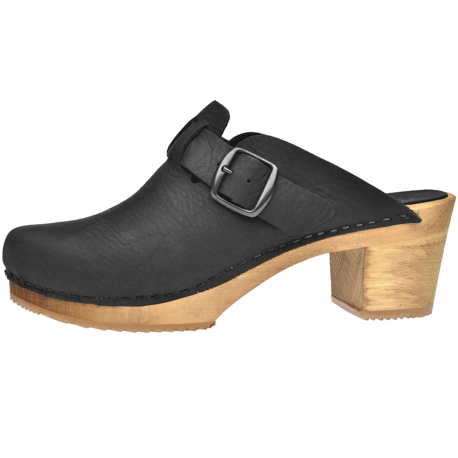 Sanita Wood-Malulo Square Open Clog Black Sandale
