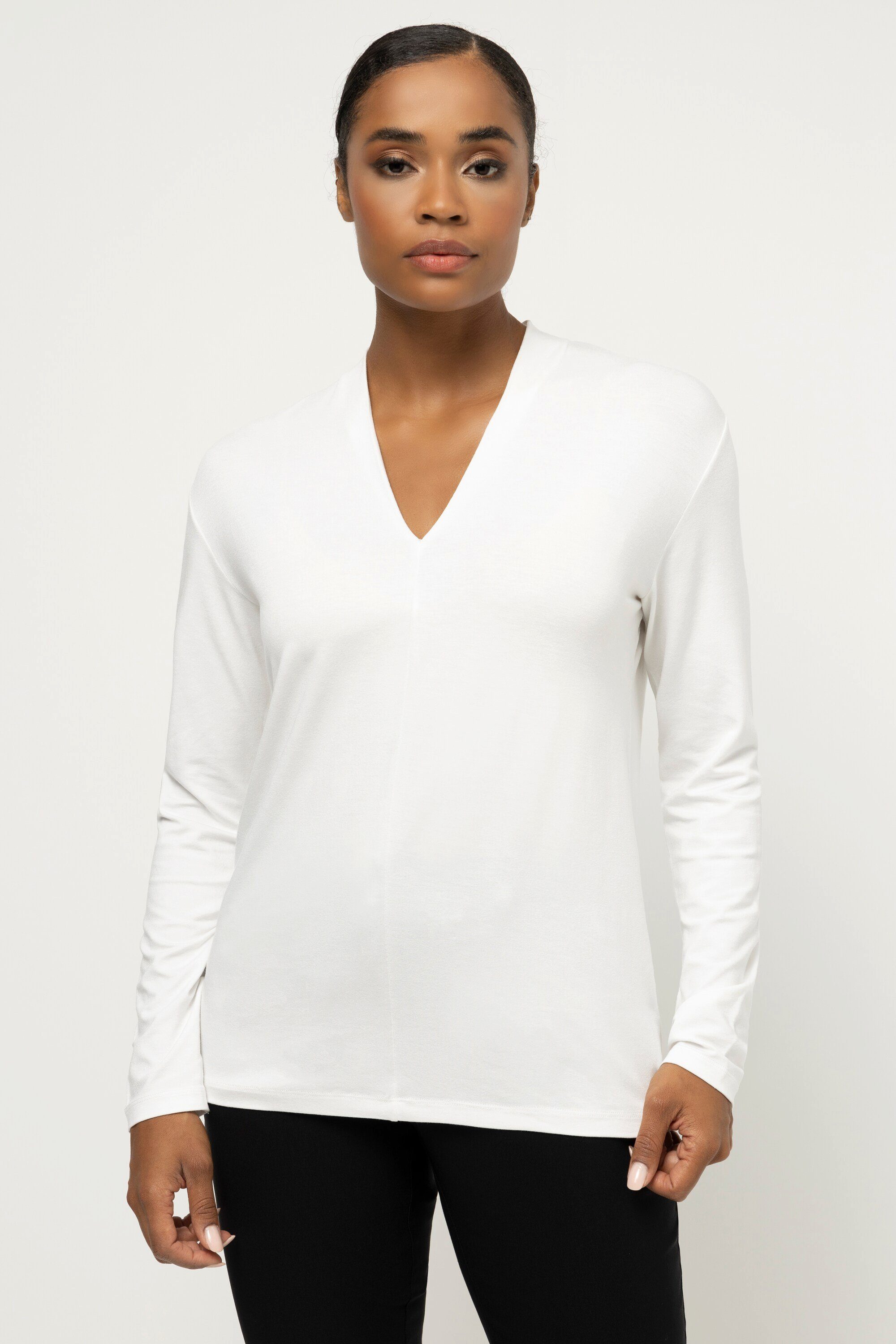 Gina Laura Langarm V-Ausschnitt Shirt Longsleeve Oversized offwhite