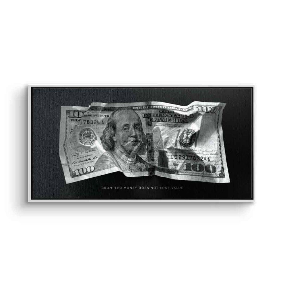 schwarzer V4 Leinwandbild, Premium Crumble Rahmen Money Motivationsbild DOTCOMCANVAS® -