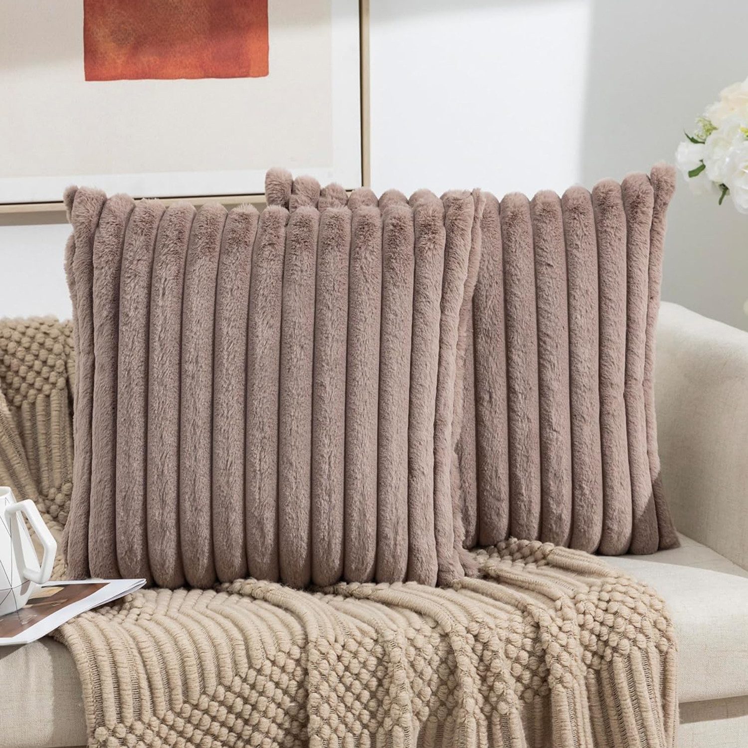 OKWISH Kissenbezüge 2er Set Flauschig Plüsch Deko Dekokissen Sofakissen Zierkissenbezüge, (2 Stück), 50x50 cm Sofakissen Couchkissen Bezug Sofa Schlafzimmer Reißverschluss