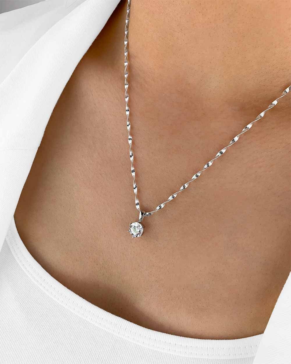 Kette mit Anhänger 'Mirielle' Damen Halskette Silber 925 Kristall Anhänger Solitär weiß