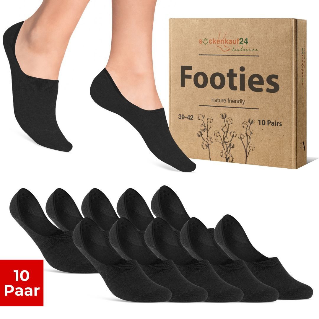 sockenkauf24 Füßlinge 10 Paar Füßlinge aus gekämmter Baumwolle Damen & Herren (Schwarz, 35-38) Sneaker Socken ohne drückende Naht (Exclusive Line) - 70103T WP