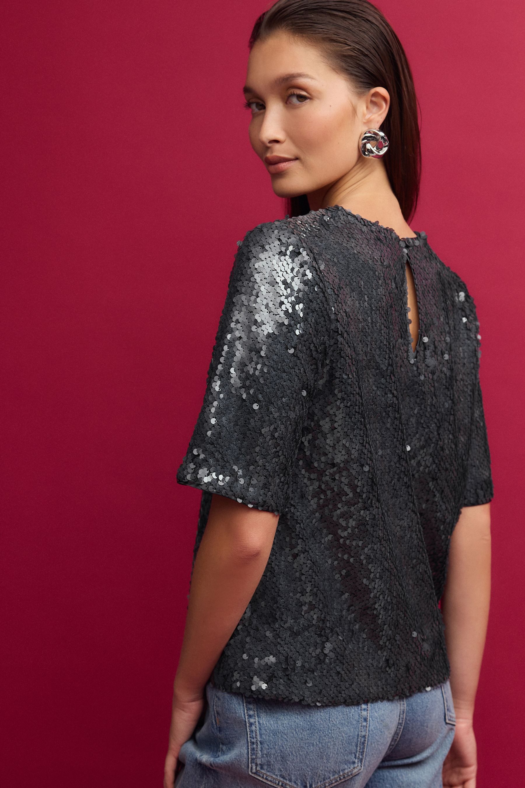 Next Paillettenshirt T-Shirt mit Pailletten (1-tlg) günstig online kaufen