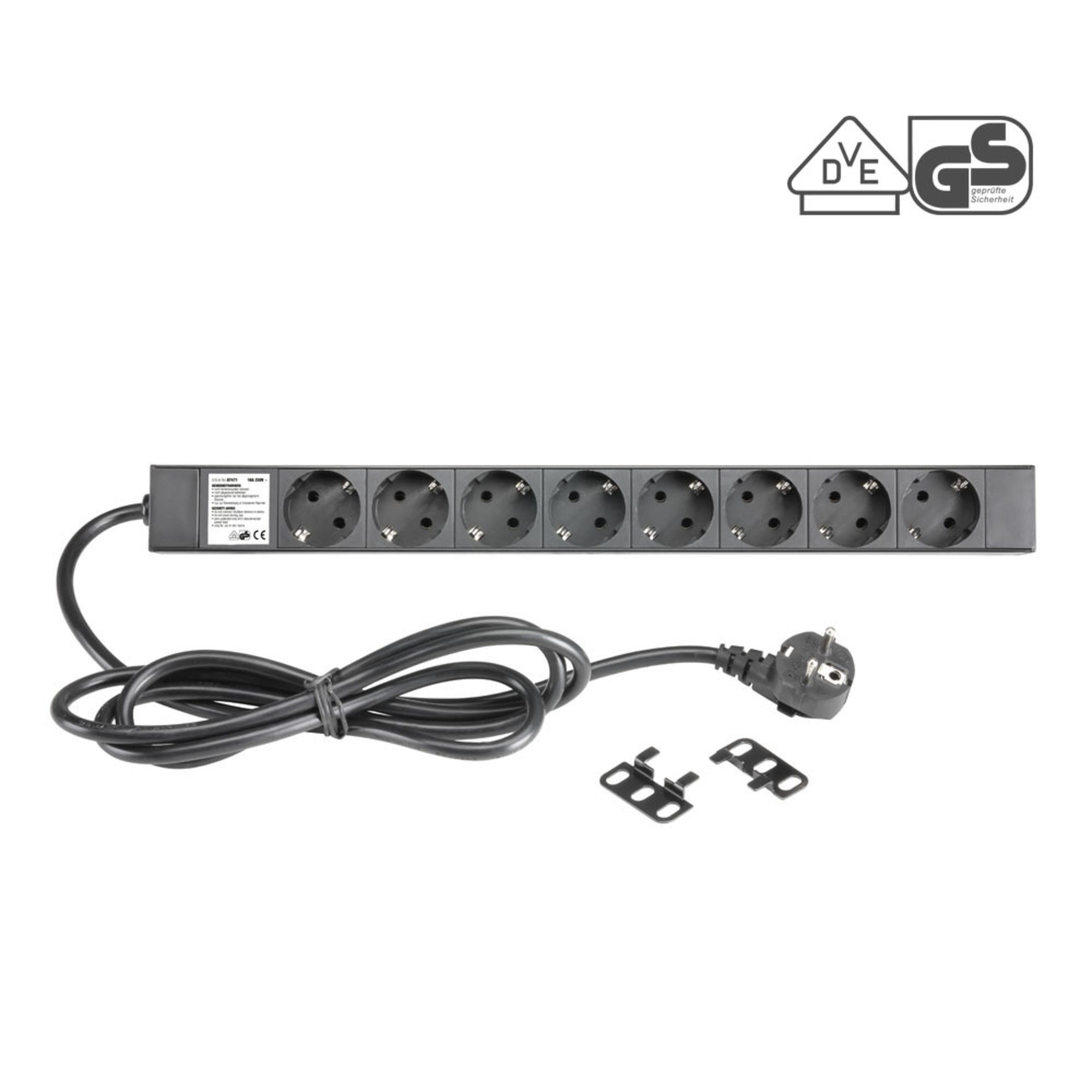 Adam Hall Steckdosenleiste (MS-ID: LIG0013341-000, Hersteller: Adam Hall, Anschluss: Schukostecker, Ausgang: Schuko, Einbaubuchse: Nein, Anzahl Ausgang 1: 8, Länge Kabel (m): 2, Kabellänge Range (m): 1-3, Anzahl Sicherungen: 0, max. Last / Kanal (Ampère): 16, Sicherungsautomat: Nein, Schraub-Sicherung: Nein, Kabel Querschnitt (mm): 3 x 1,5), 87471 - 19" Steckdosenleiste 8-fach - Mehrfachsteckdosenleiste