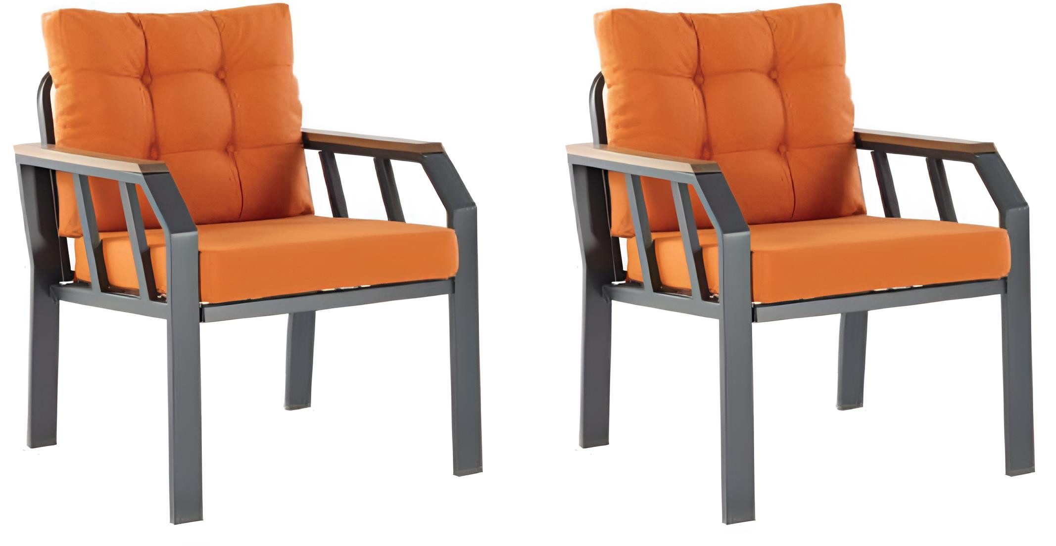 JVmoebel Gartenlounge-Set Sessel Orange Farbe Moderner Stil Metallrahmen Holzarmlehnen Neu, (2-tlg)