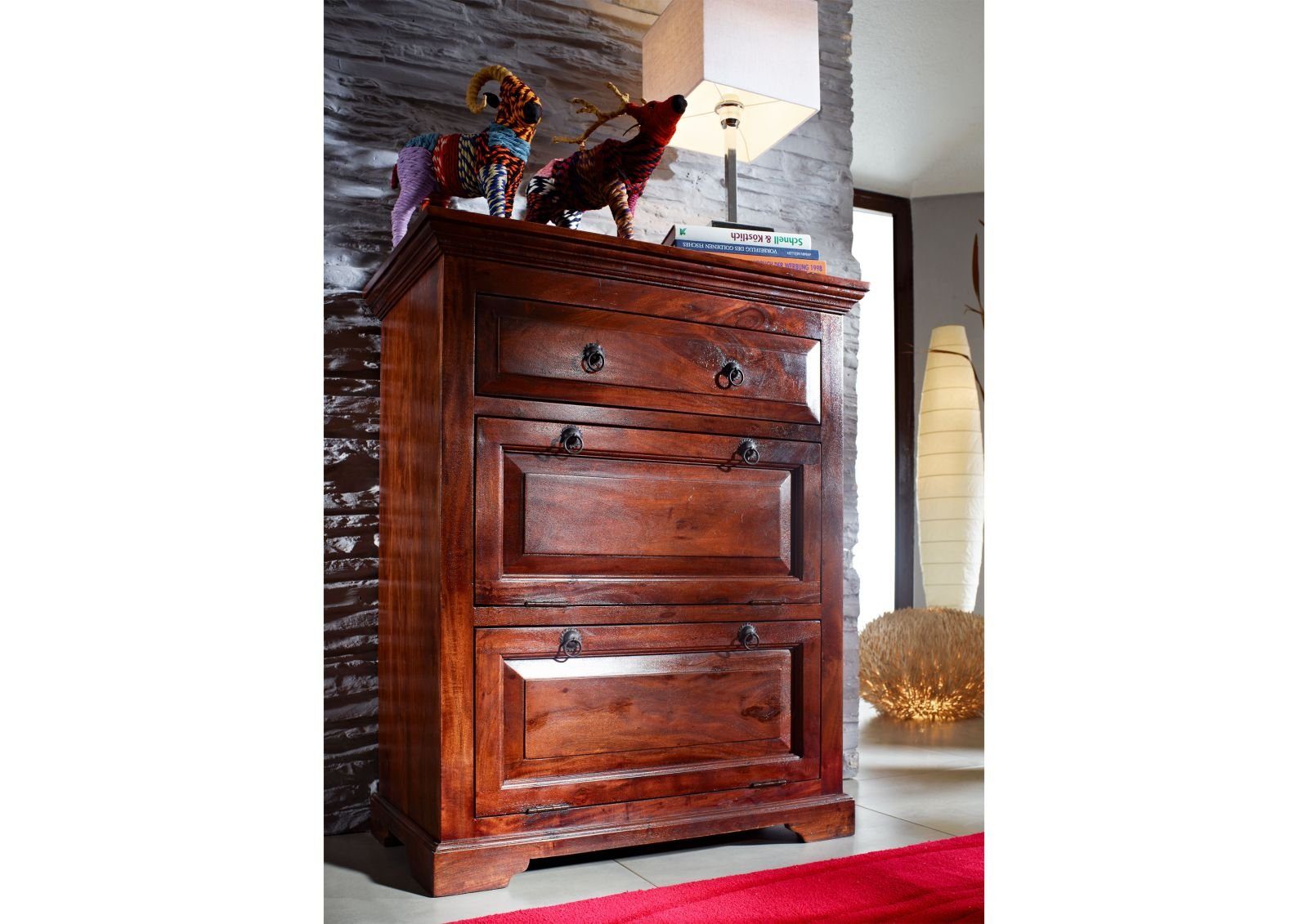 Massivmoebel24 Kommode OXFORD (Massivholz), Kommode Akazie 80x45x100 nougat lackiert OXFORD #904
