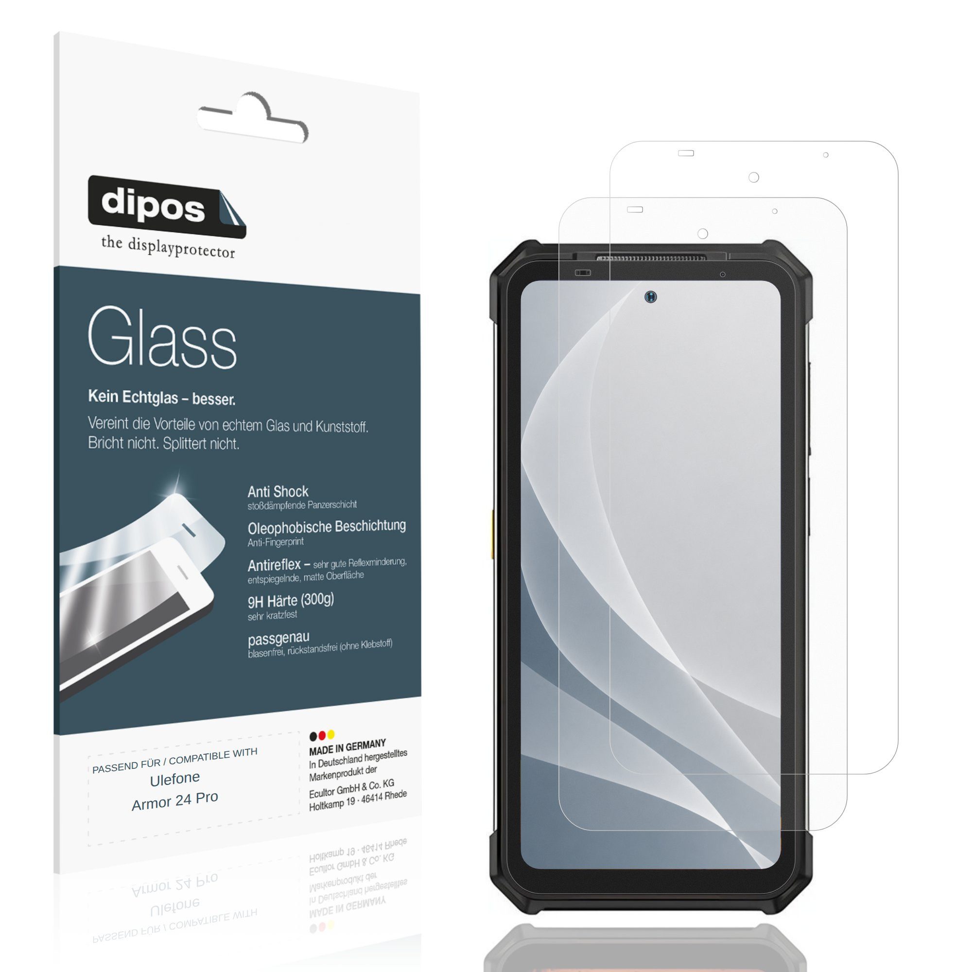 dipos Displayschutzfolie Schutzfolie für Ulefone Armor 24 Pro, 2 Stück, Displayschutz Schutz Folie Made in Germany