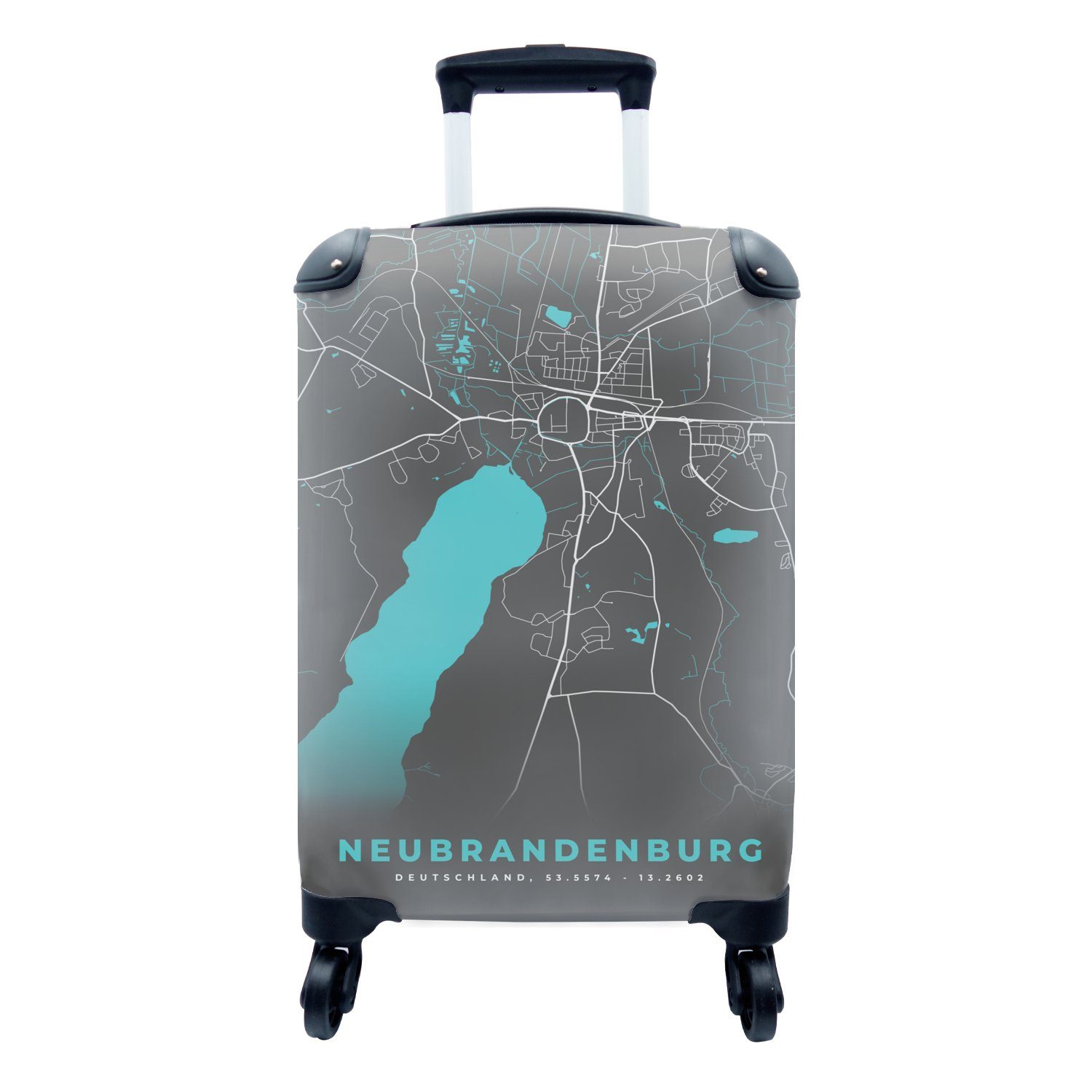 MuchoWow Handgepäckkoffer Deutschland - Blau - Neubrandenburg - Stadtplan - Karte, 4 Rollen, Reisetasche mit rollen, Handgepäck für Ferien, Trolley, Reisekoffer
