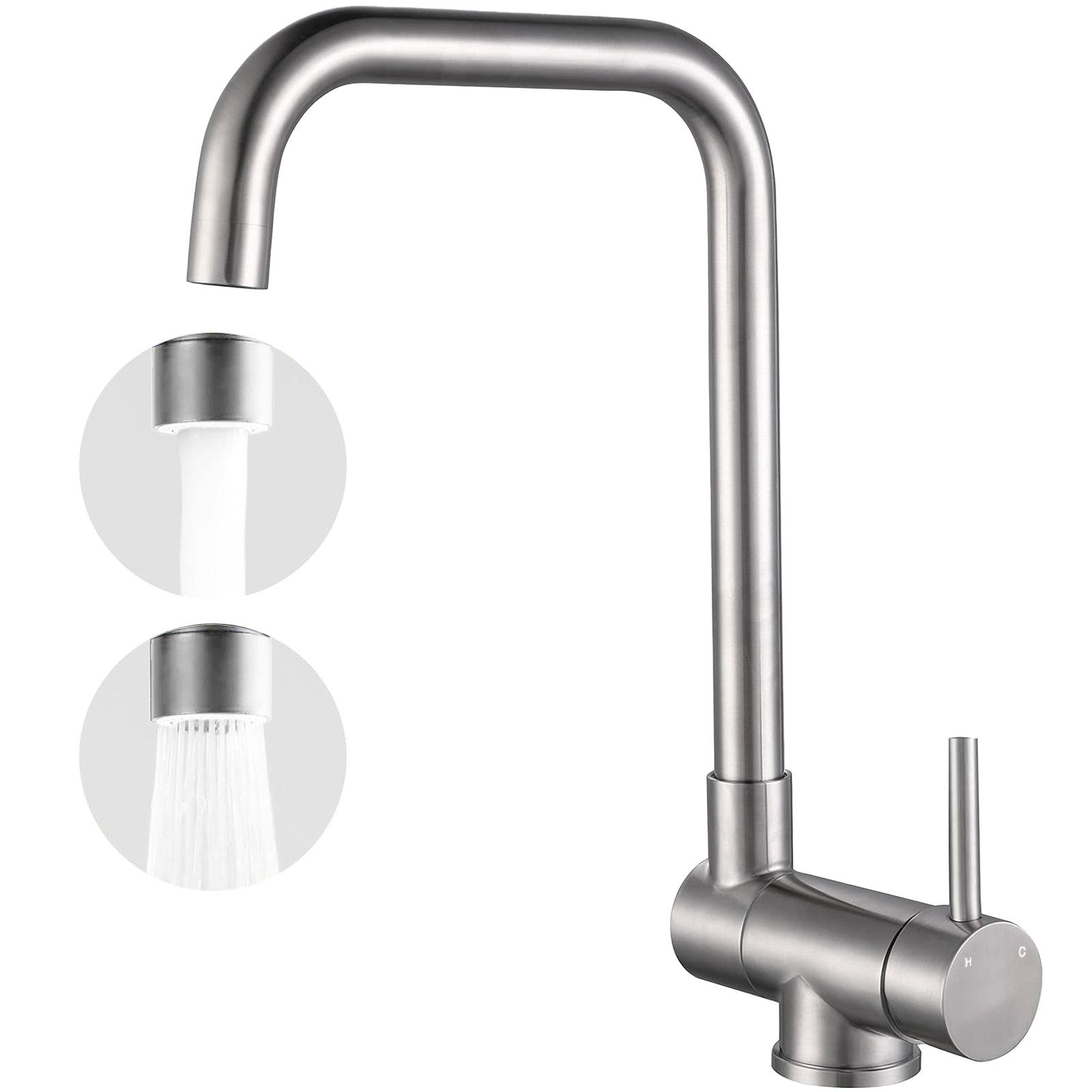 AICA Küchenarmatur Wasserhahn Küche, L-Form Einhebelmischer aus Edelstahl Speziell für innen öffnende Fenster: 90° klappbar & 360°drehbar