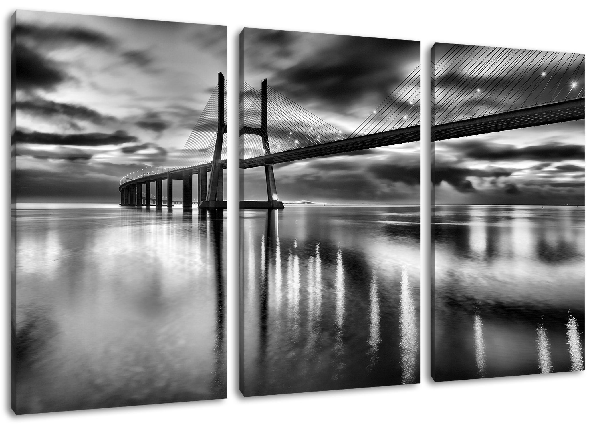 Pixxprint Leinwandbild Brücke Lissabon, Brücke Lissabon 3Teiler (120x80cm) (1 St), Leinwandbild fertig bespannt, inkl. Zackenaufhänger