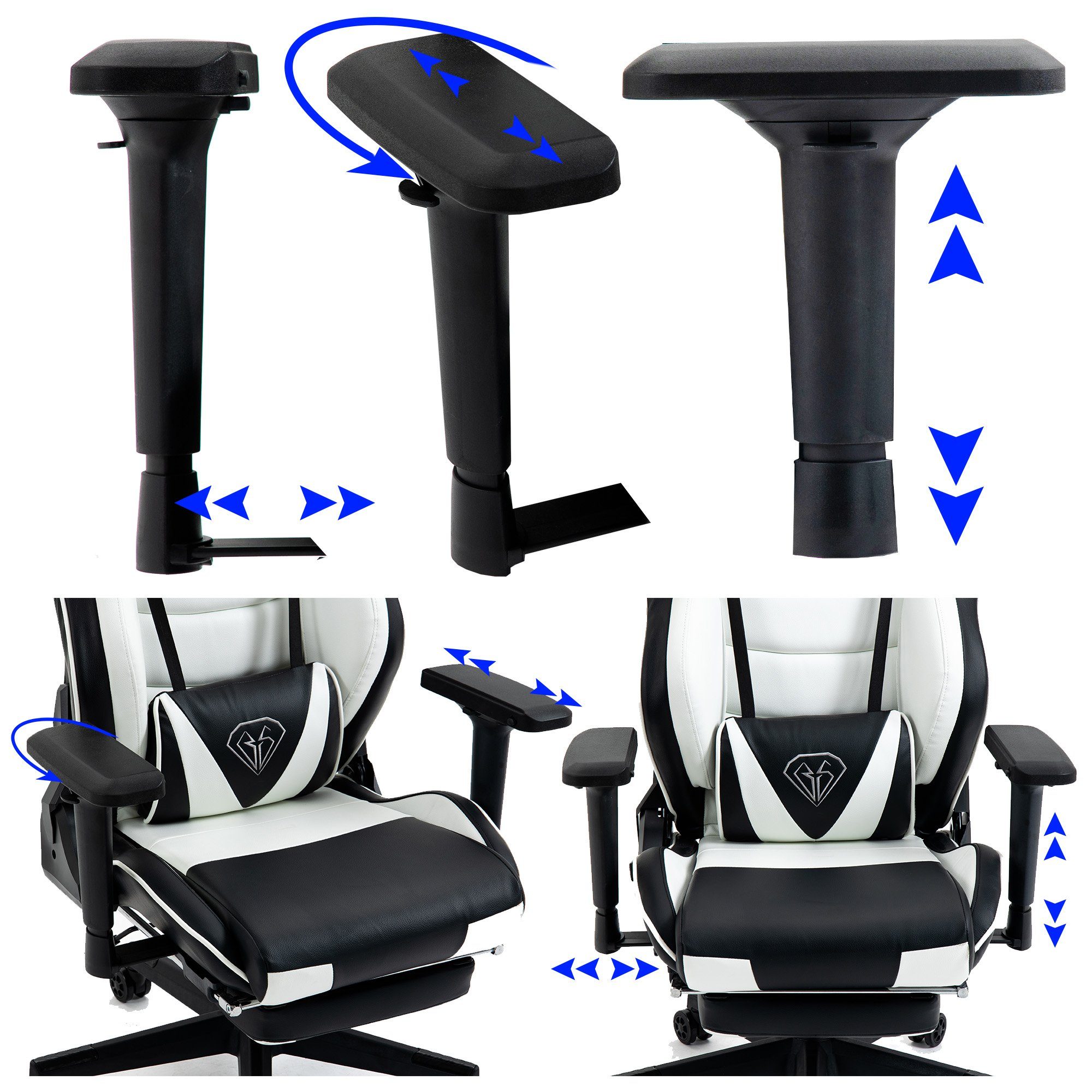 TRISENS Chefsessel Odysseus (1 Stück), / im Schwarz Weiß flexiblen 4D-Armlehnen Bürostuhl Gaming Stuhl Racing-Design mit