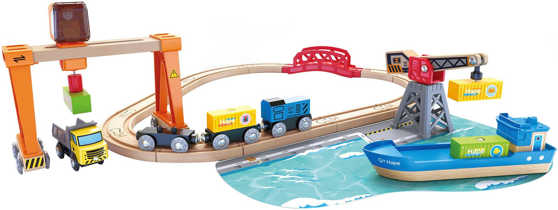 Hape Spielzeug-Eisenbahn Abladen und Aufladen im Hafen, (Set) günstig online kaufen