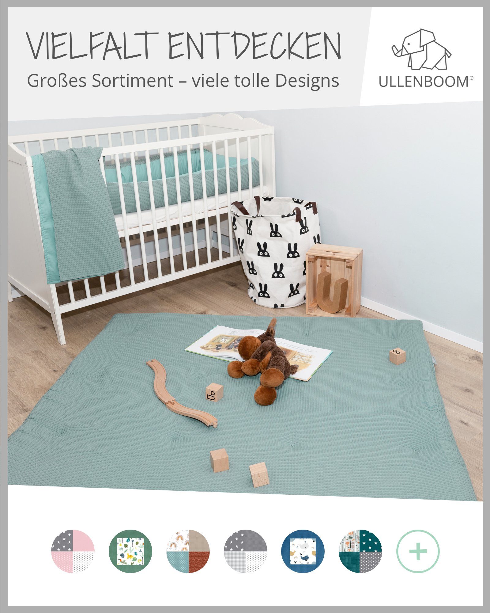 cm hochwertiger Uni 70x100 ®, in EU, Babydecke (Made & ULLENBOOM Baumwolle, Kinderwagendecke als in Babydecke Made Aus Salbeigrün EU), Spieldecke Design: