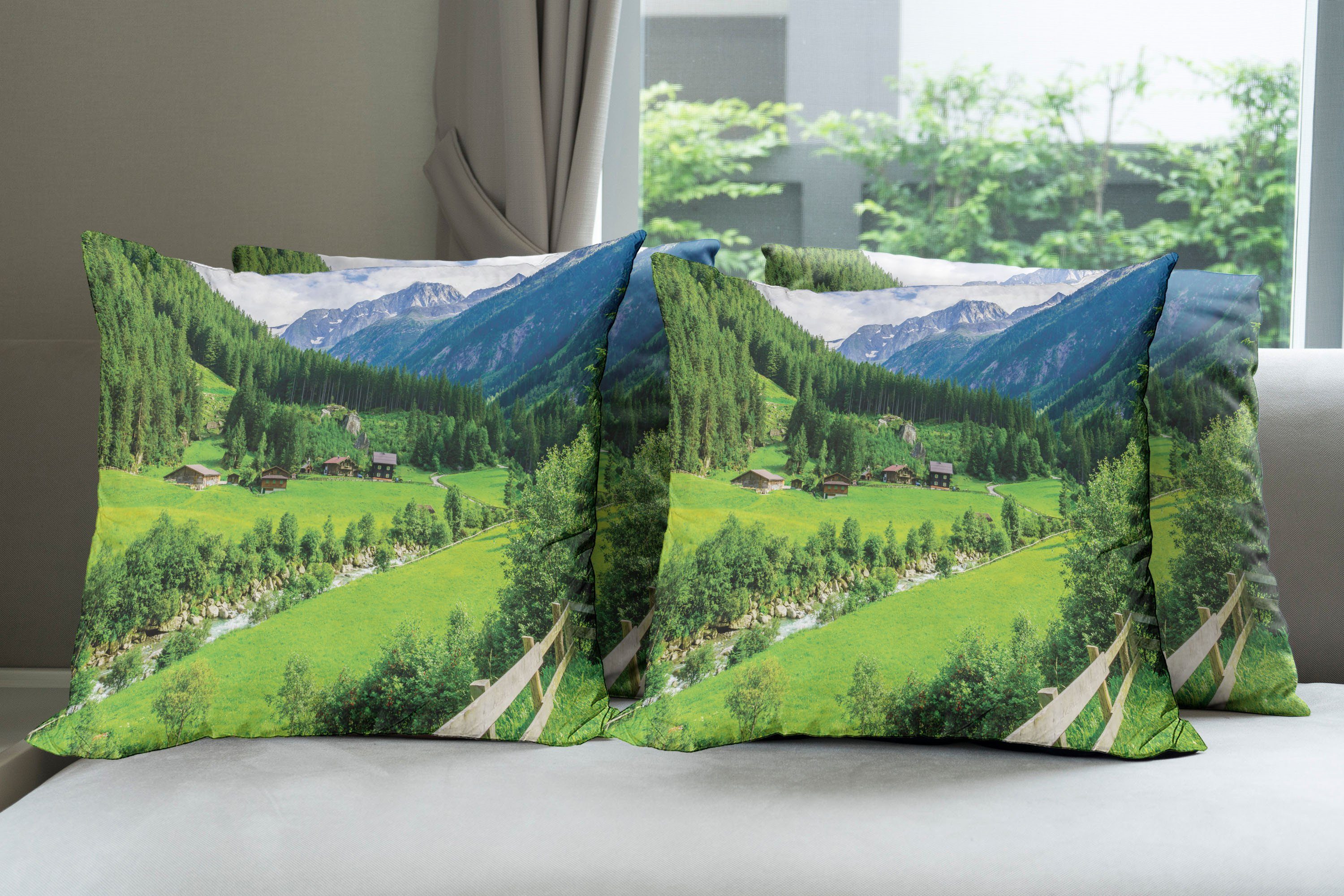 Kissenbezüge Modern Accent Doppelseitiger Landschaft Natur Digitaldruck, Pastoral (4 Stück), Abakuhaus Alpine