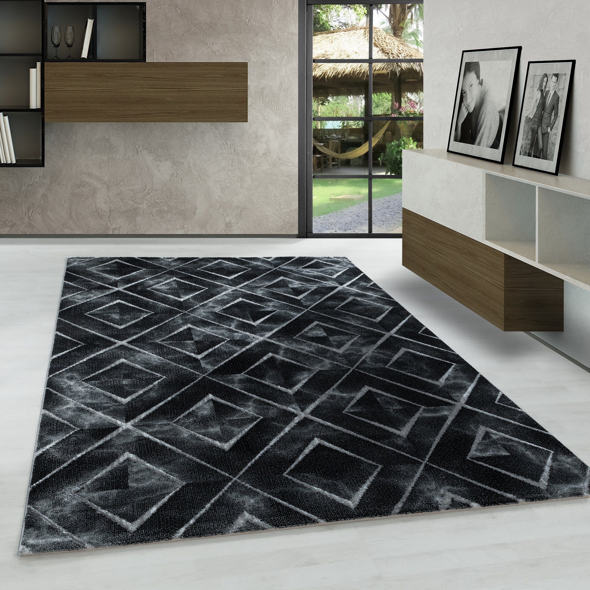 Designteppich Marmor Design, Carpetsale24, Läufer, Höhe: 12 mm, Kurzflor Teppich Wohnzimmer Marmor Design Skandinavische Stil | Kurzflor-Teppiche
