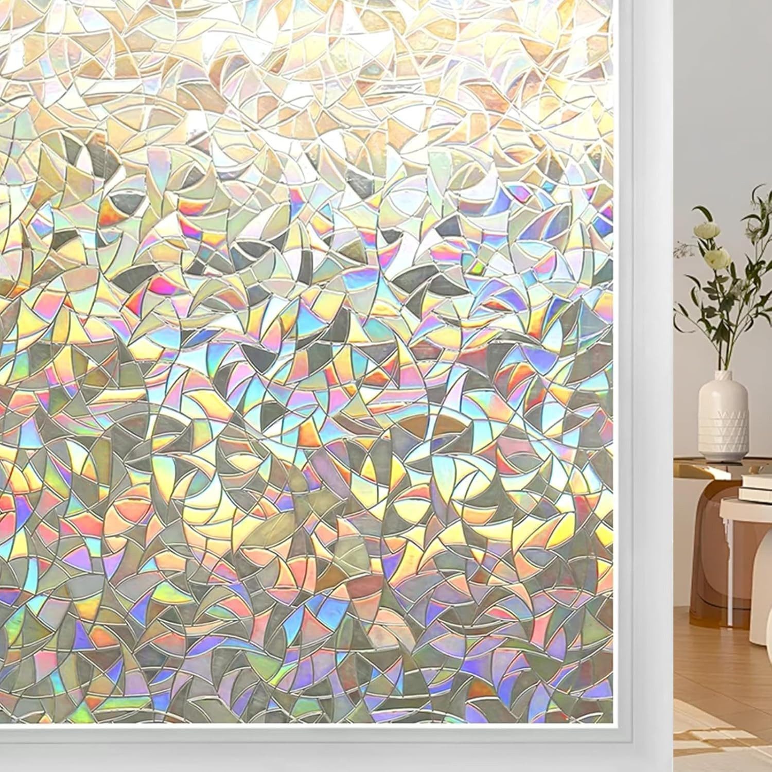 FOUORTUNATE-BEE Fensterfolie Regenbogen Fensterfolie statisch haftend, Licht in bunte Farben, Dekorfolie ohne Kleber für Wohnzimmer & Küche (nicht fürs Bad)