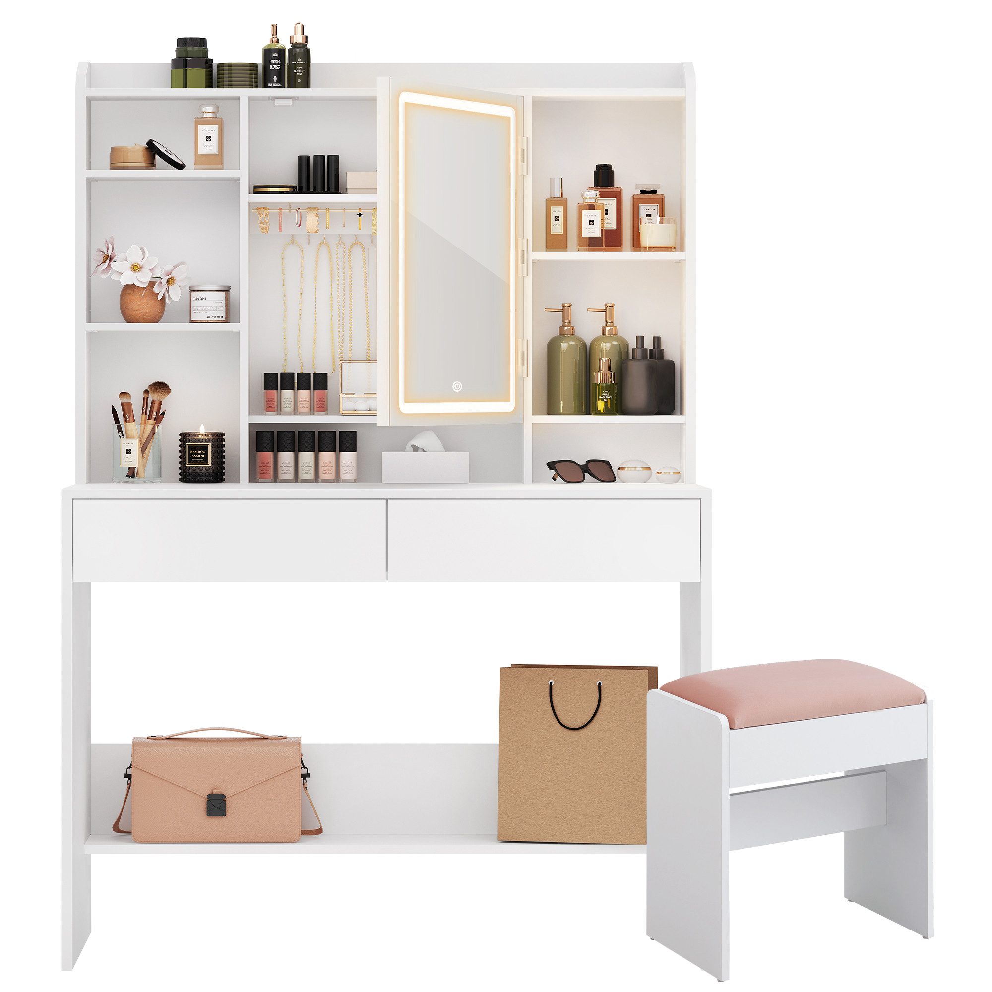 VASAGLE Schminktisch mit LED-Beleuchtung, 3 Farben mit Einstellbarer Hellig günstig online kaufen