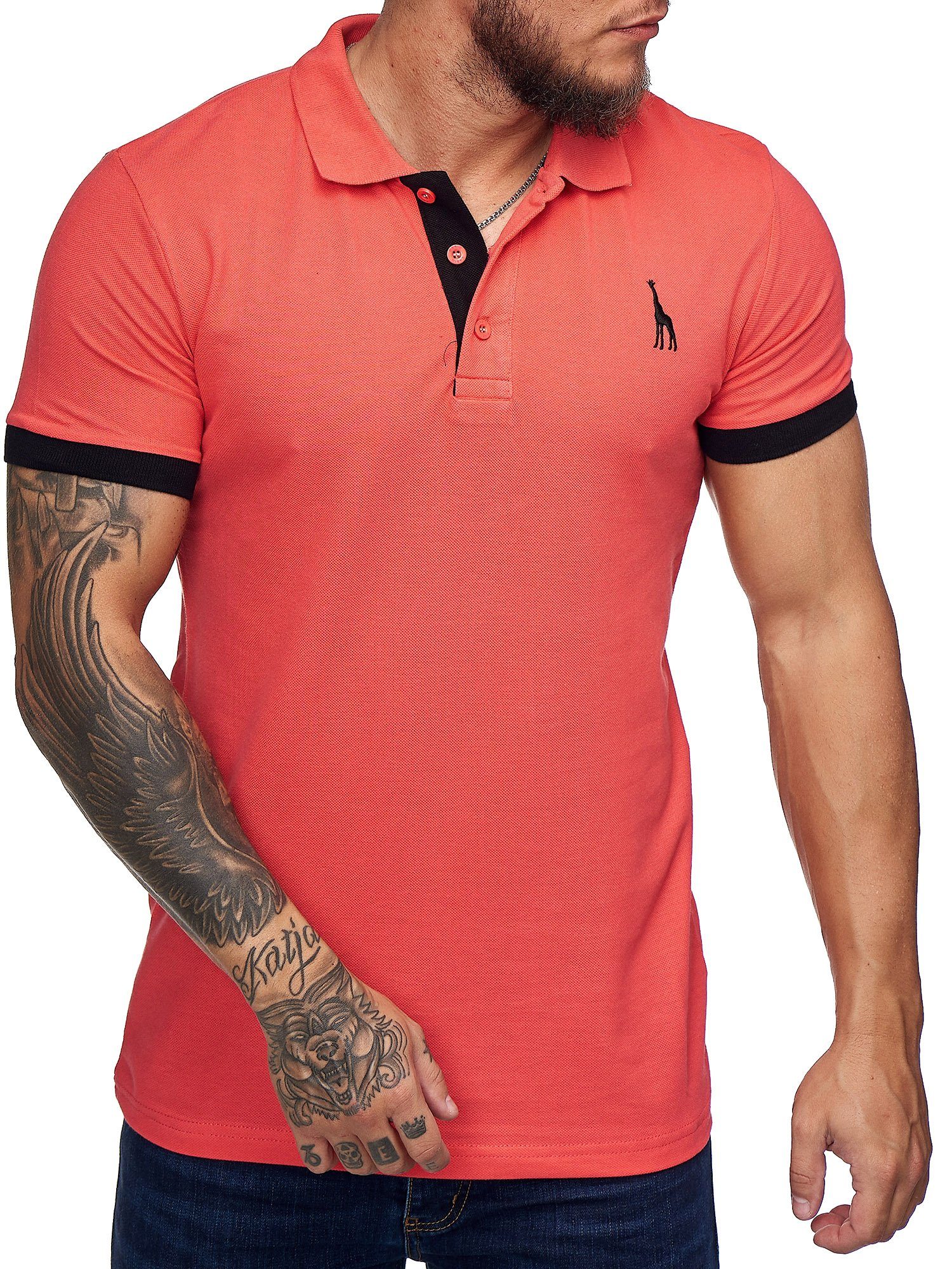 Code47 T-Shirt Kurzarm Herren Poloshirt Einfarbig Fuchsia Basic (1-tlg) Slim Code47 Fit Polohemd