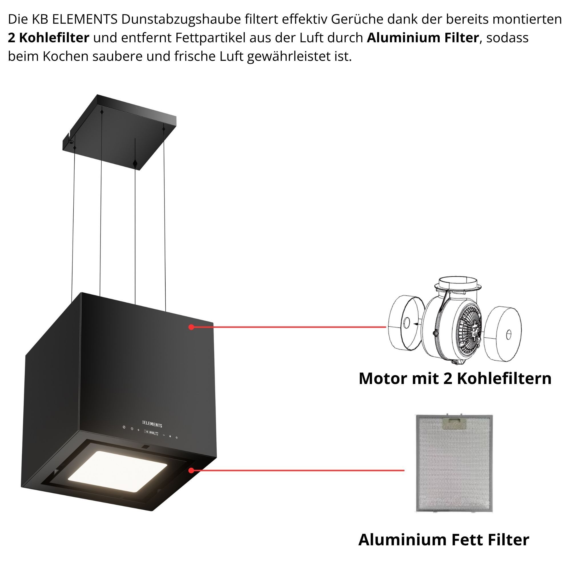 KB Elements Inselhaube mit Fernbedienung, 1000 m³/h mit Fernbedienung, 1000 m³/h, Fernbedienung, 1000 m³/h Saugleistung