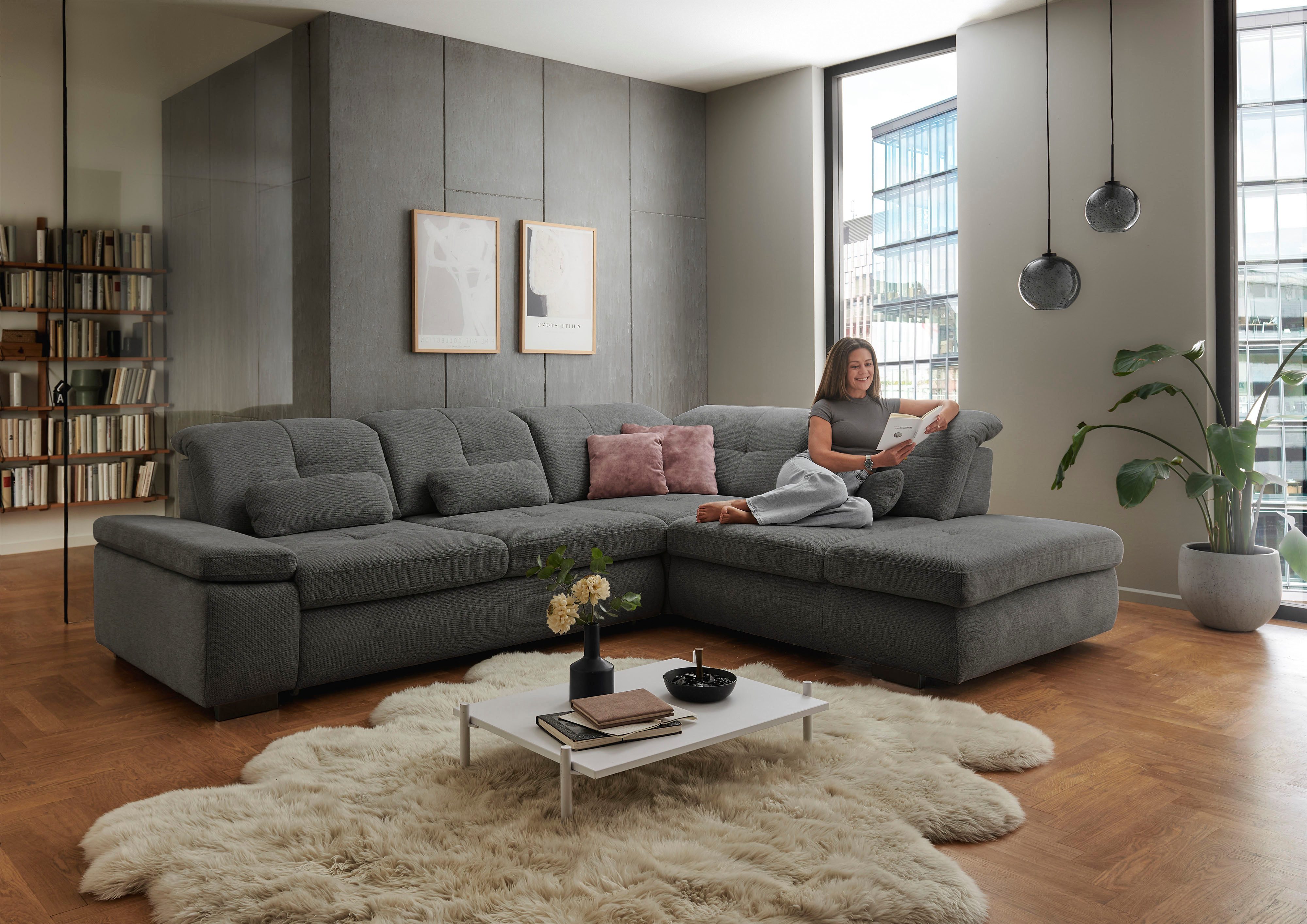 Die PlanBar Ecksofa MP-IN16012 L-Form mit Federkern-Polsterung, inkl. Sitztiefenverstellung, optional mit Funktionen