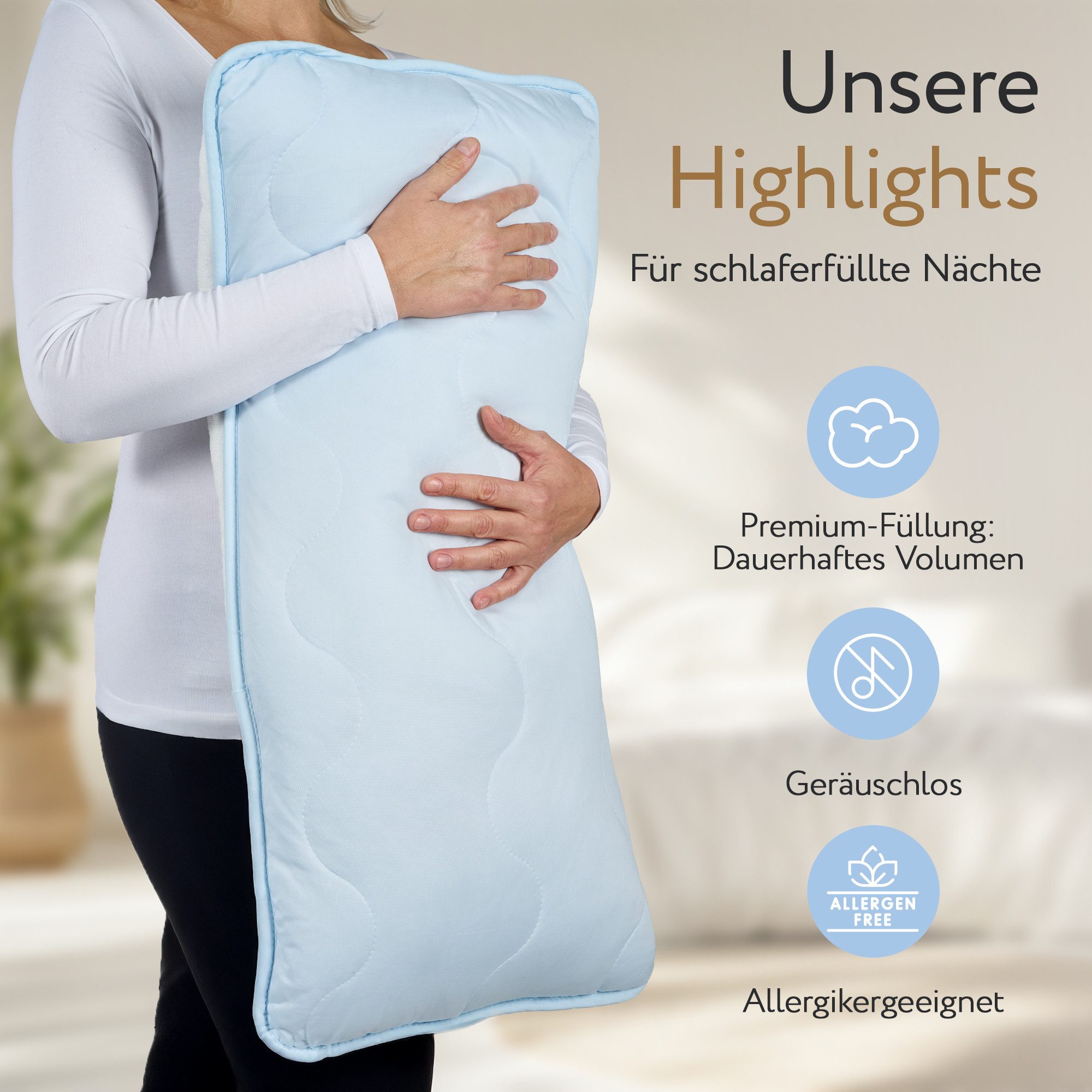 Herlag Kopfkissen 2-in-1 Sommer- & Winterseite, Bauchschläfer, Rückenschläfer, Seitenschläfer, Ganzjahres-Wendekissen Kühlend & Wärmend