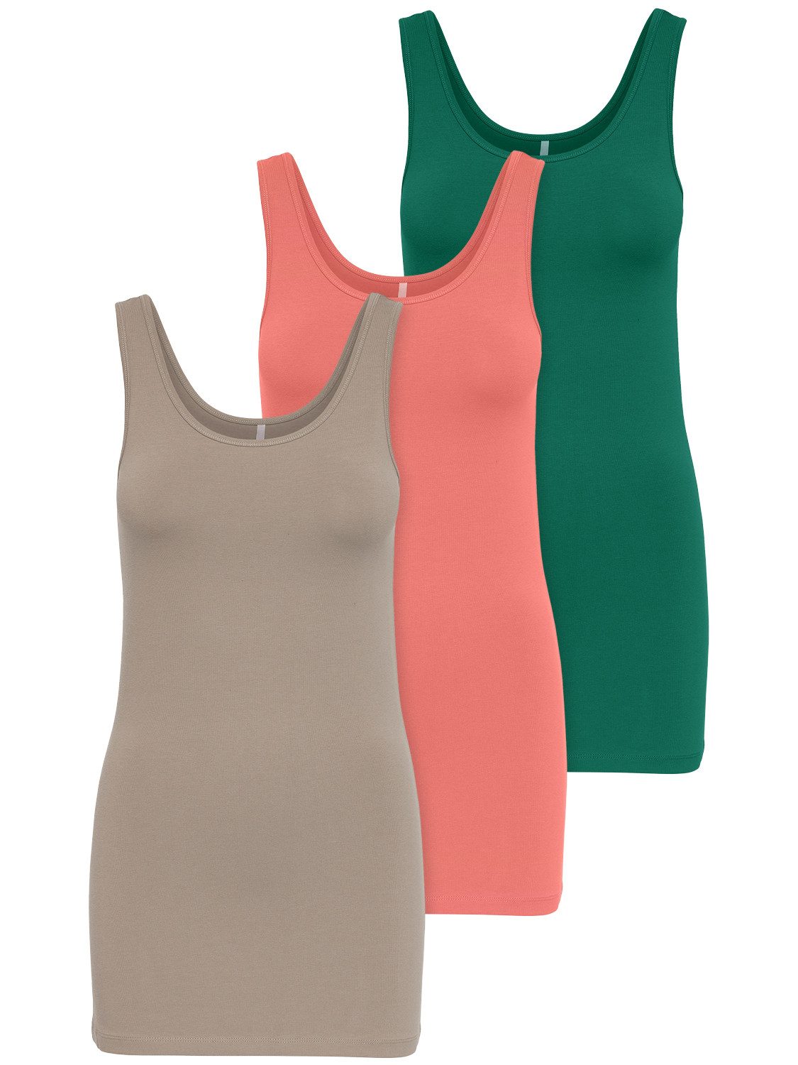 ONLY Tanktop Live Love (3-tlg) Lange Tops, elastische Baumwollqualität