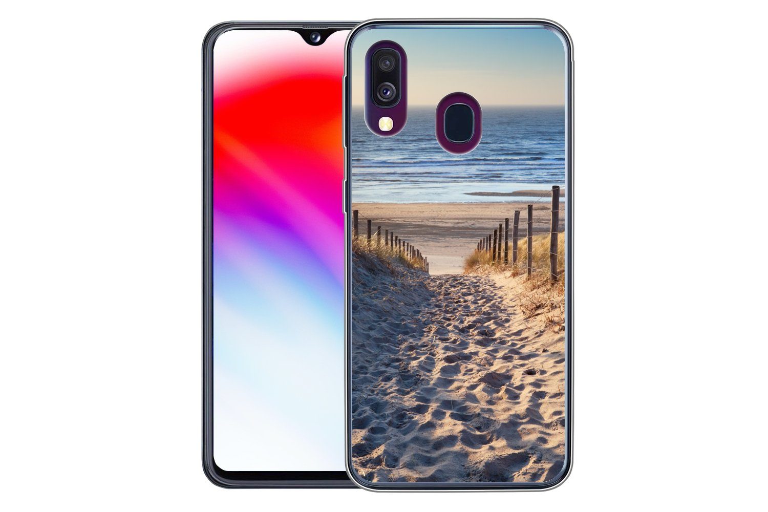 MuchoWow Handyhülle für Samsung Galaxy A40 Strand - Meer - Niederlande - Dünen - Sonne, Smartphone-Bumper, Print, Handy Schutzhülle Dünn