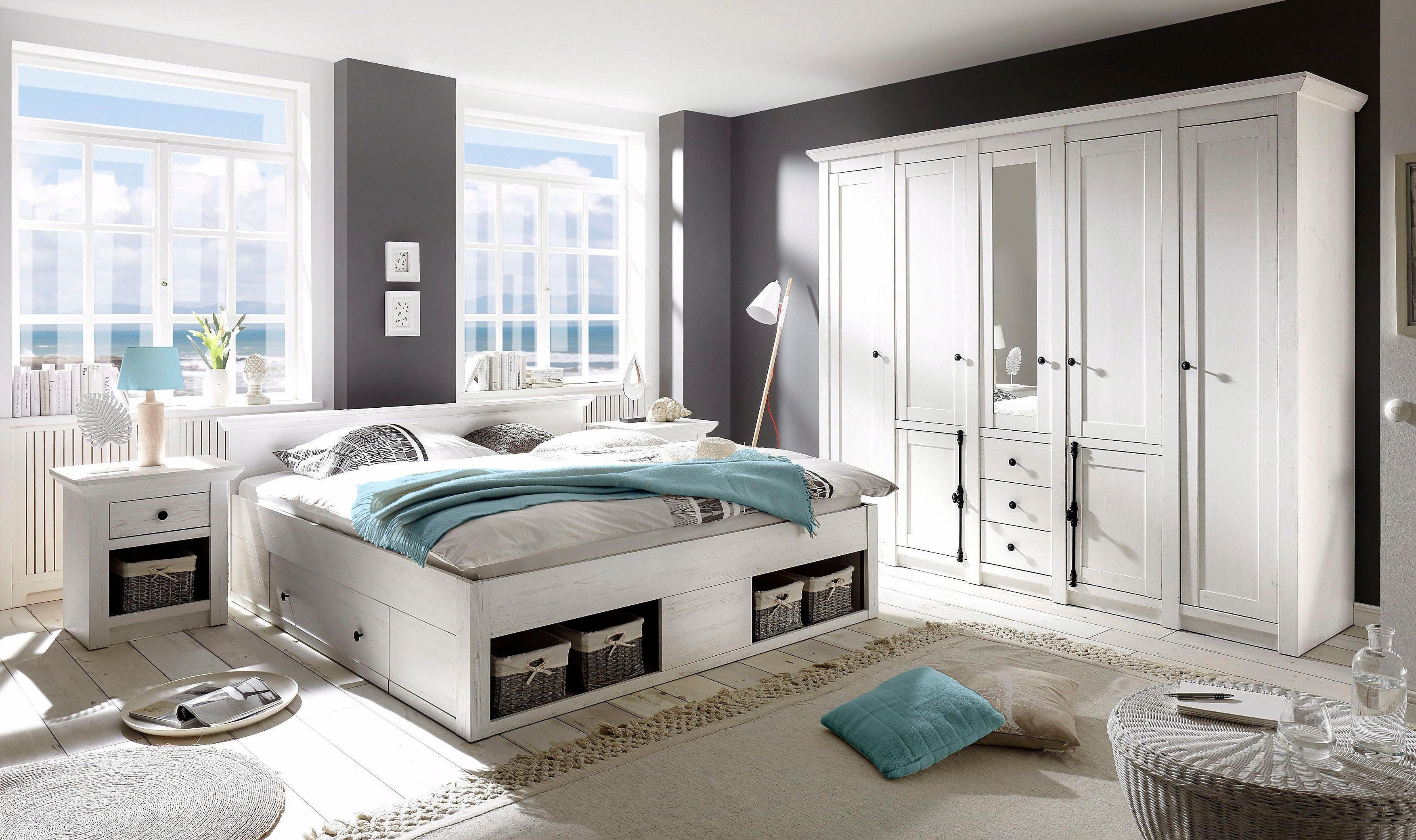 Home affaire Schlafzimmer-Set »California«, (Set, 4-St), groß: Bett 180 cm,  2 Nachttische, 5-trg Kleiderschrank