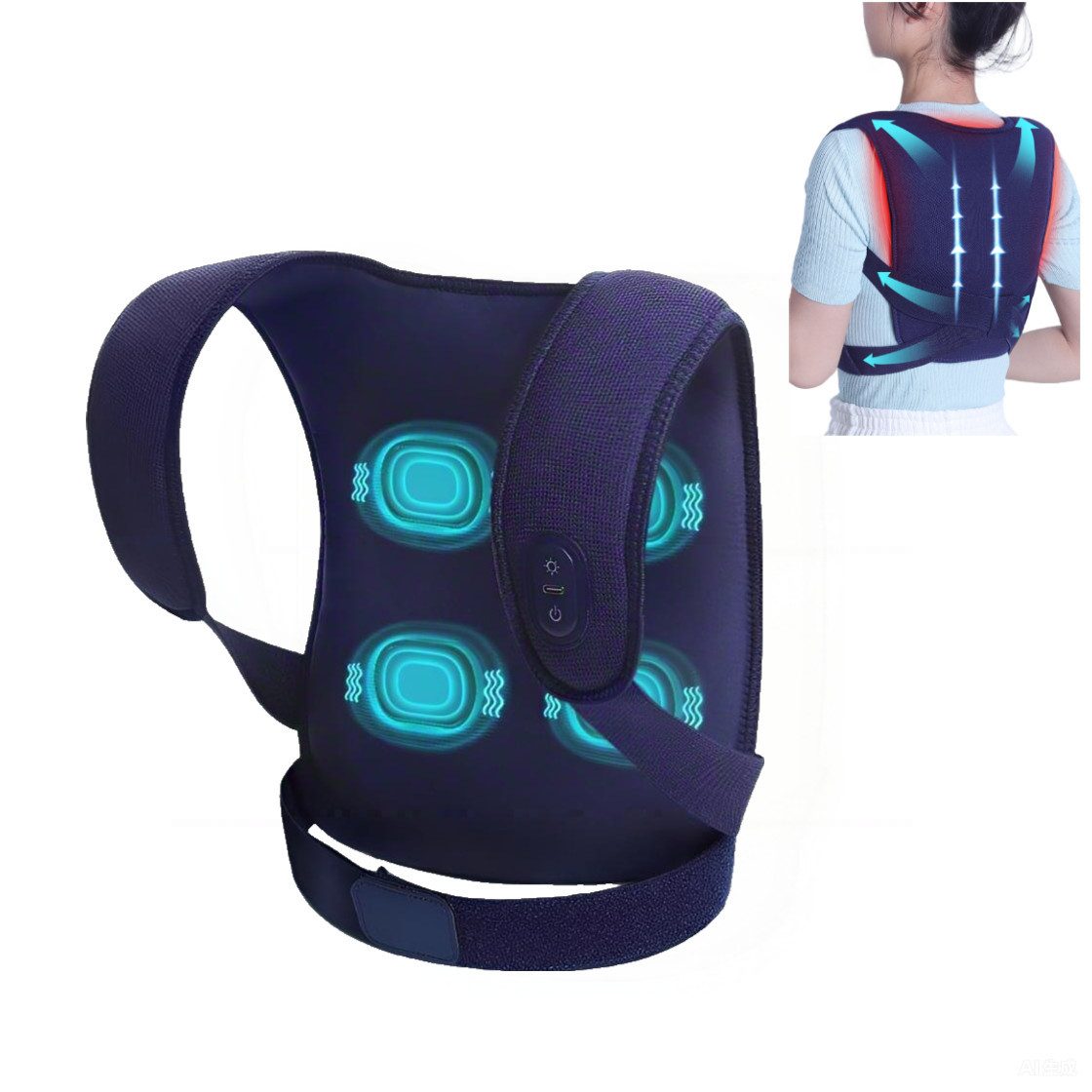 Toomoke Massagegerät Rückenmassagegerät mit Heizfunktion,Rückenbandagen,3 Temperaturstufen, ergonomische,Rückenstützgürtel, Begradigung des Rundrückens,korrigiert die Körperhaltung, Schultermassagegerät,Drei einstellbare Intensitätsstufen