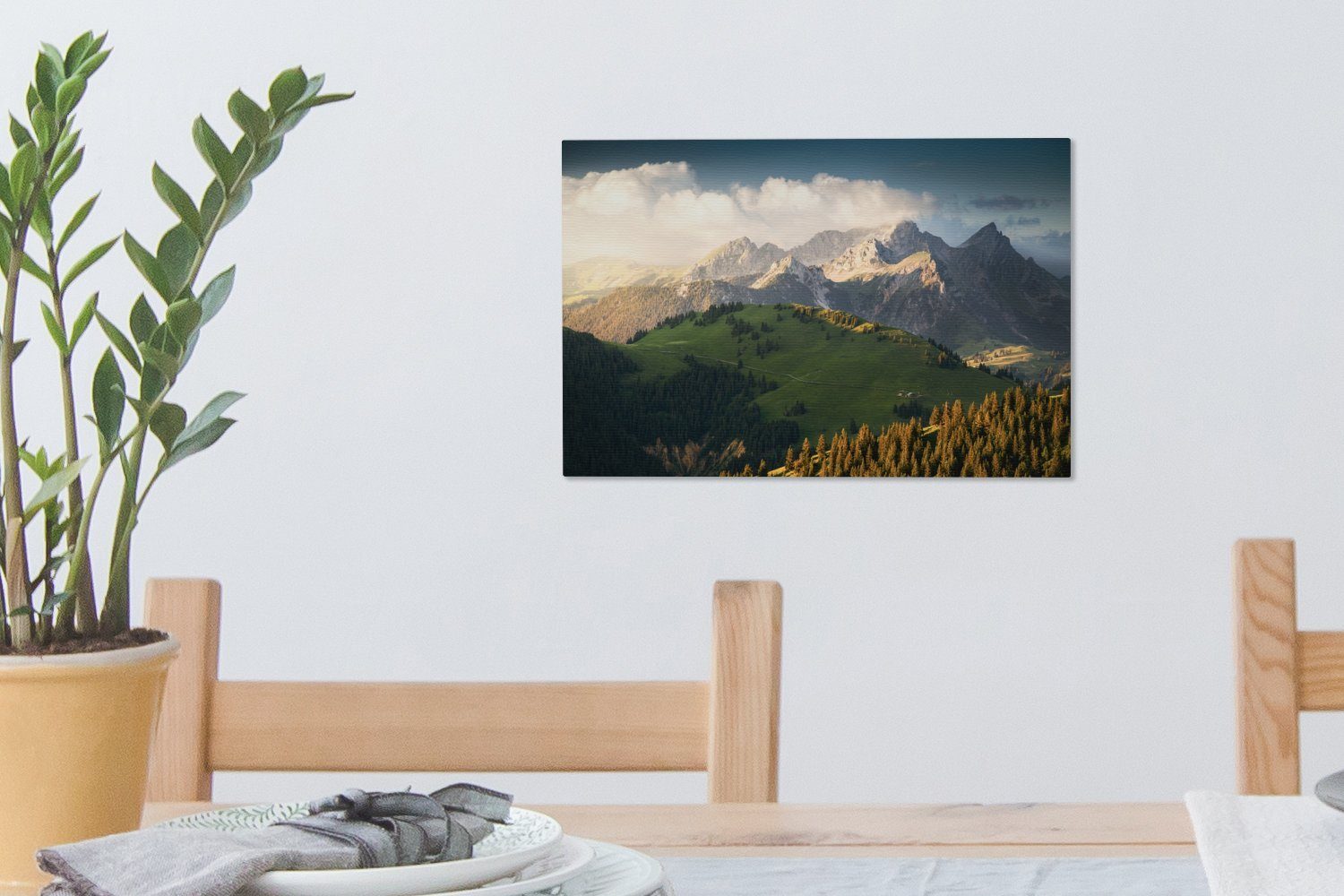 OneMillionCanvasses® Leinwandbild Blick auf 30x20 Alpen, Wanddeko, Wandbild Schweizer die Leinwandbilder, Aufhängefertig, (1 cm St)