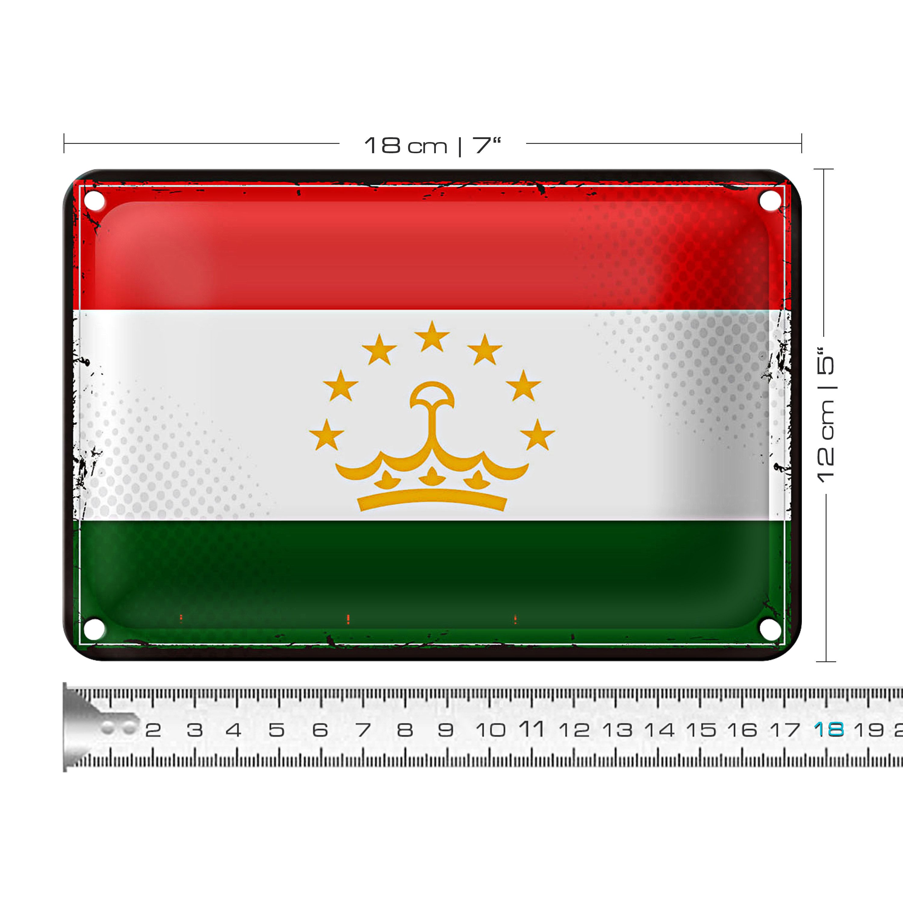 Roomando Metallschild Flagge Tadschikistan 18x12cm Retro Tajikistan