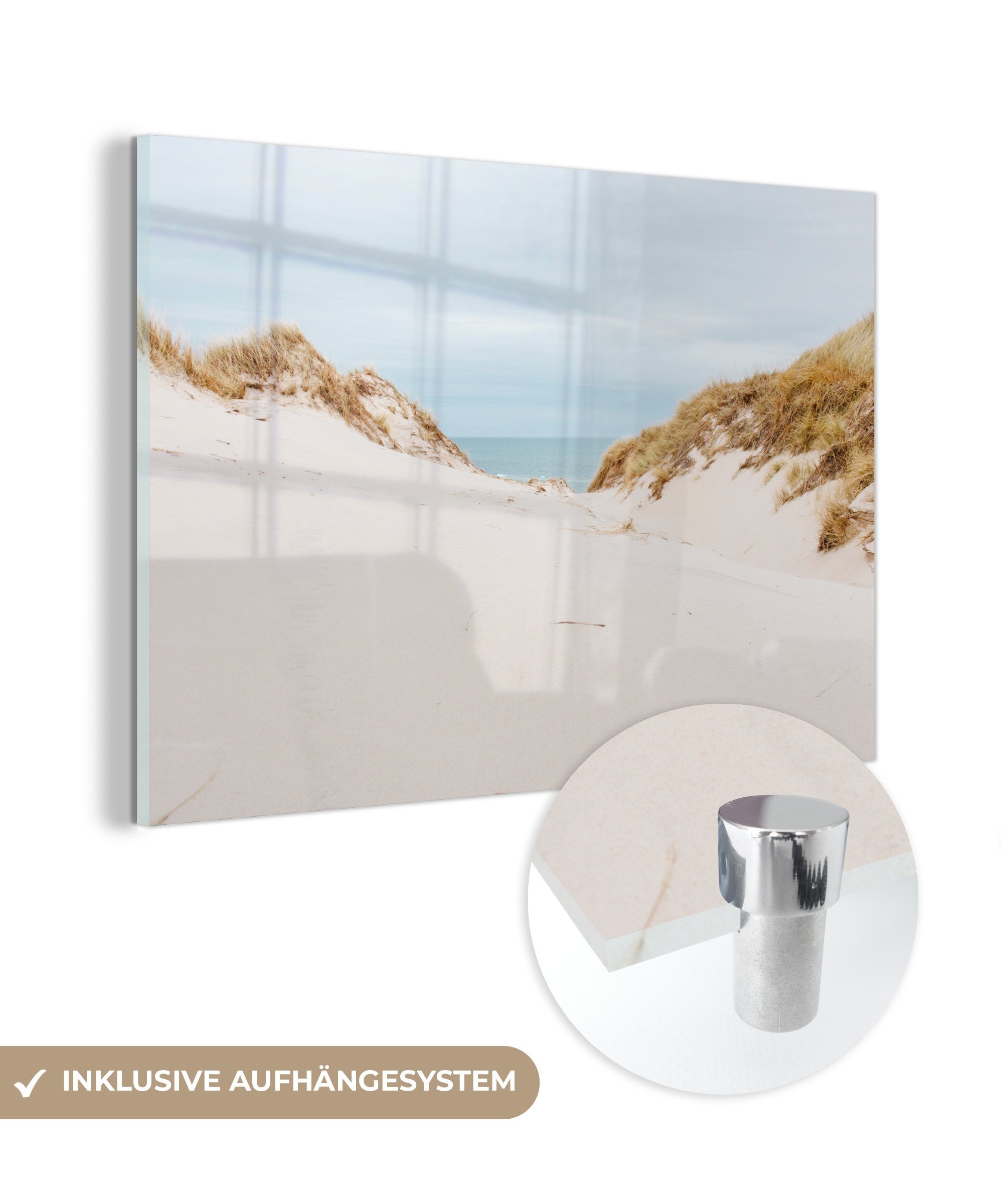 MuchoWow Acrylglasbild Das Meer hinter den Dünen, (1 St), Acrylglasbilder Wohnzimmer & Schlafzimmer