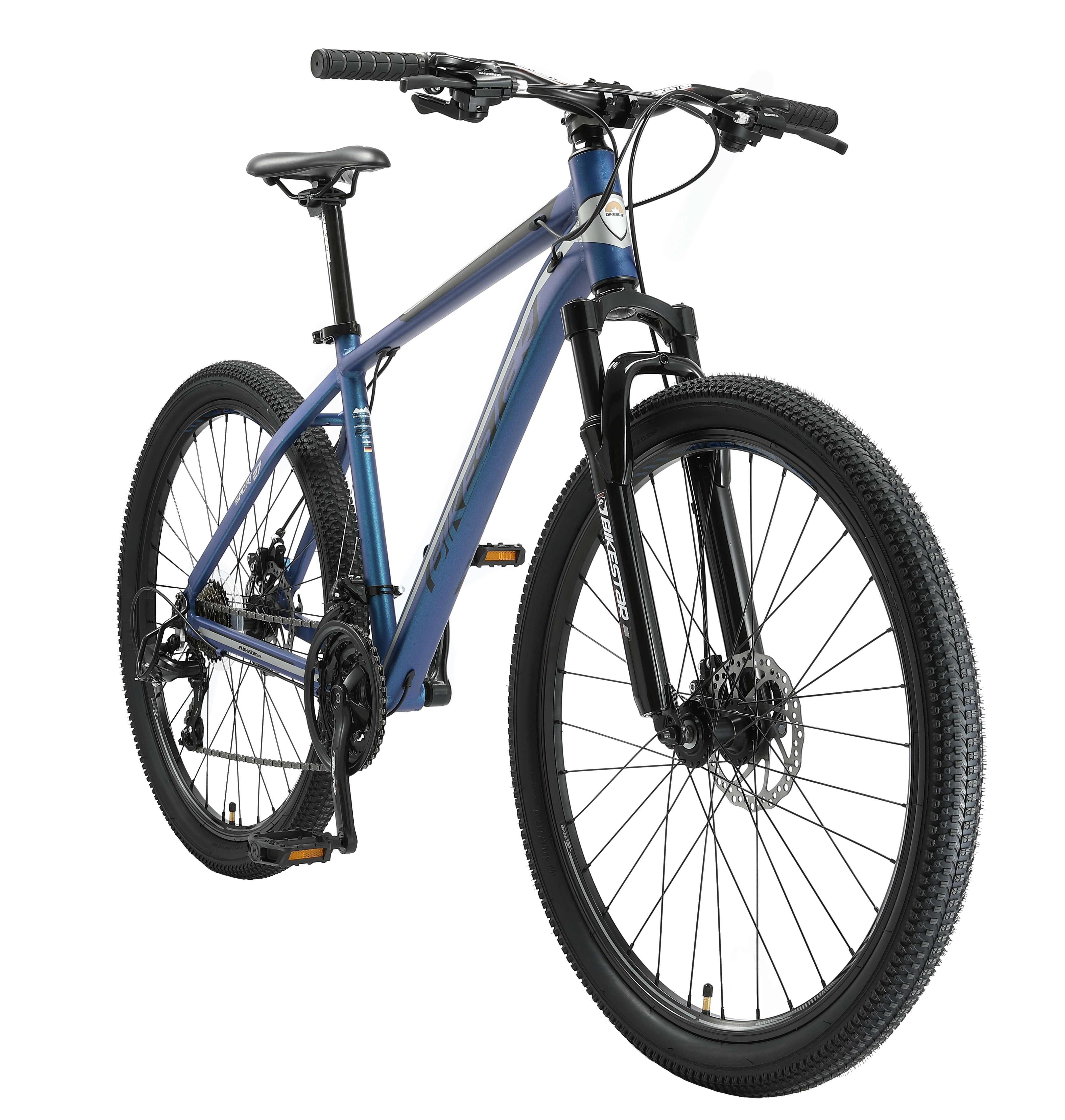 Bikestar Mountainbike 27.5 Zoll, ab 167 cm, Aluminium, Damen, Herren, 21 Gang Shimano Tourney RD-TY300 Schaltwerk, Kettenschaltung, Scheibenbremse, Rahmen 46 cm, Hardtail
