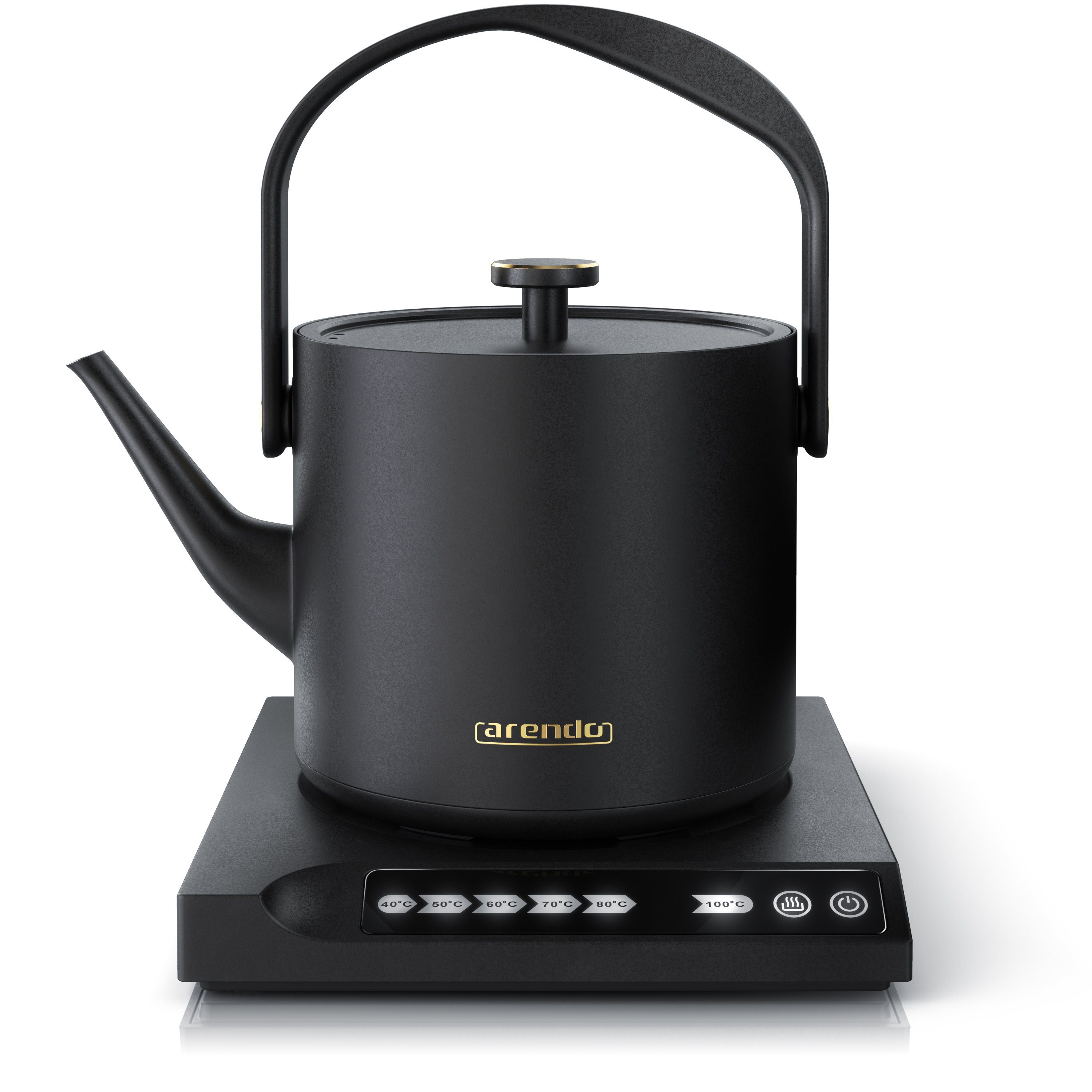 Arendo Wasserkocher aus Edelstahl, mit Temperatureinstellung, Retro Design, Teekocher, 0,5 l, 1000 W, Warmhaltefunktion 30 min, Temperaturwahl 40° - 100°, Sensortasten