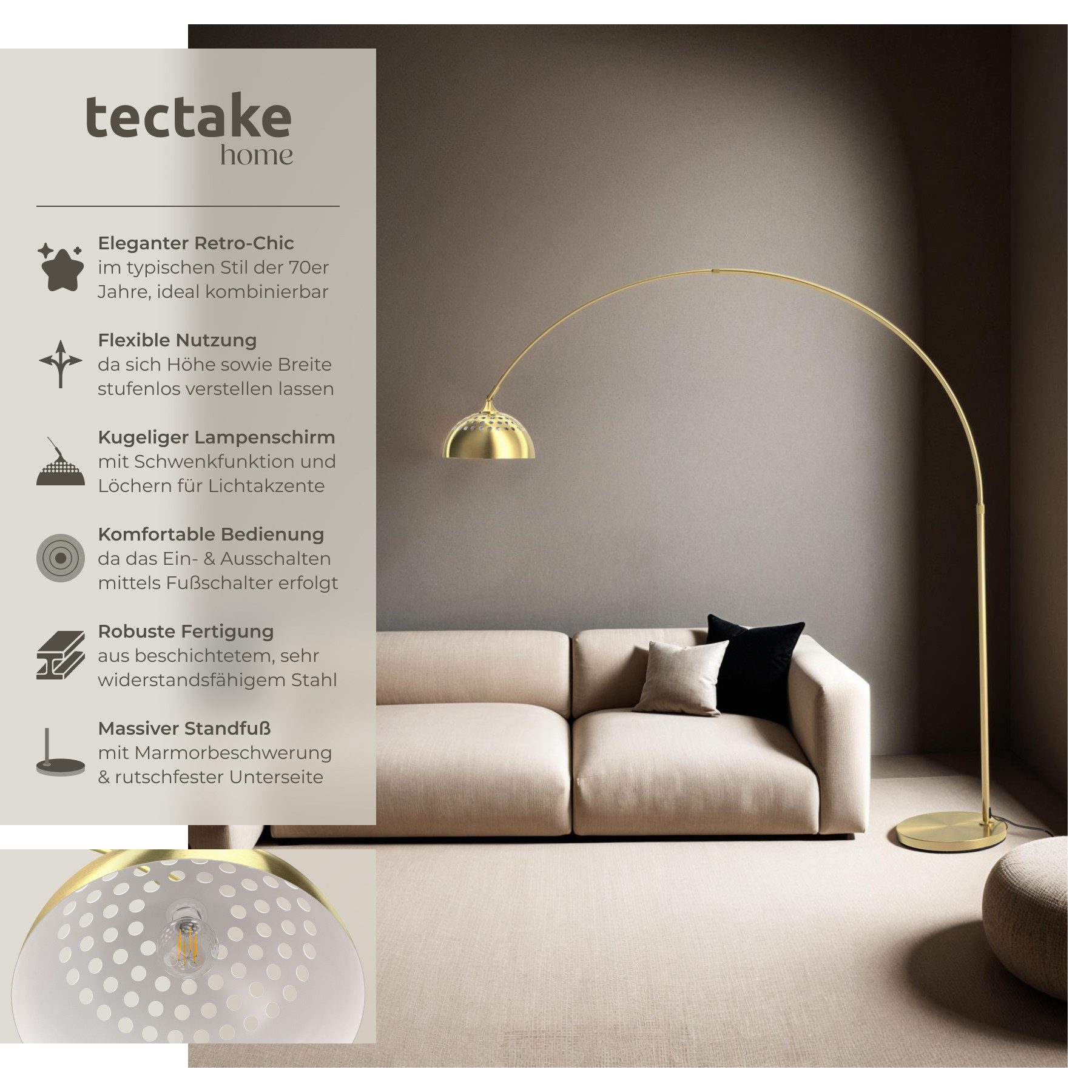 tectake Stehlampe Bogenleuchte, LED, nicht relevant, günstig online kaufen