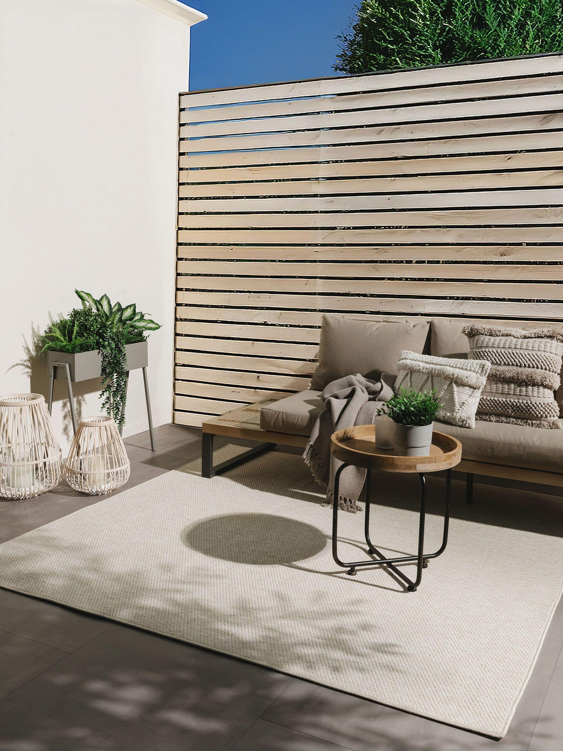 benuta Outdoorteppich Iowa, quadratisch, Höhe: 5 mm, Outdoor Teppich Garten, Terrasse, Balkon, Küchenteppich, Wetterfest