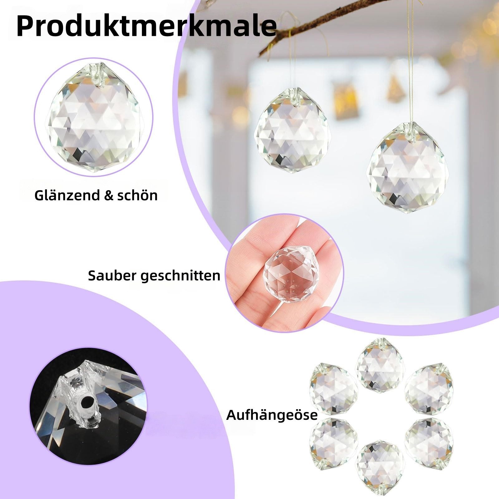 FOUORTUNATE-BEE Dekohänger Kristall-Hängedekoration mit 24 Pendeln à 20 mm (24 St), Fensterdekoration aus Kristall als dekorativer Lichtfänger – Bild 4 von 5