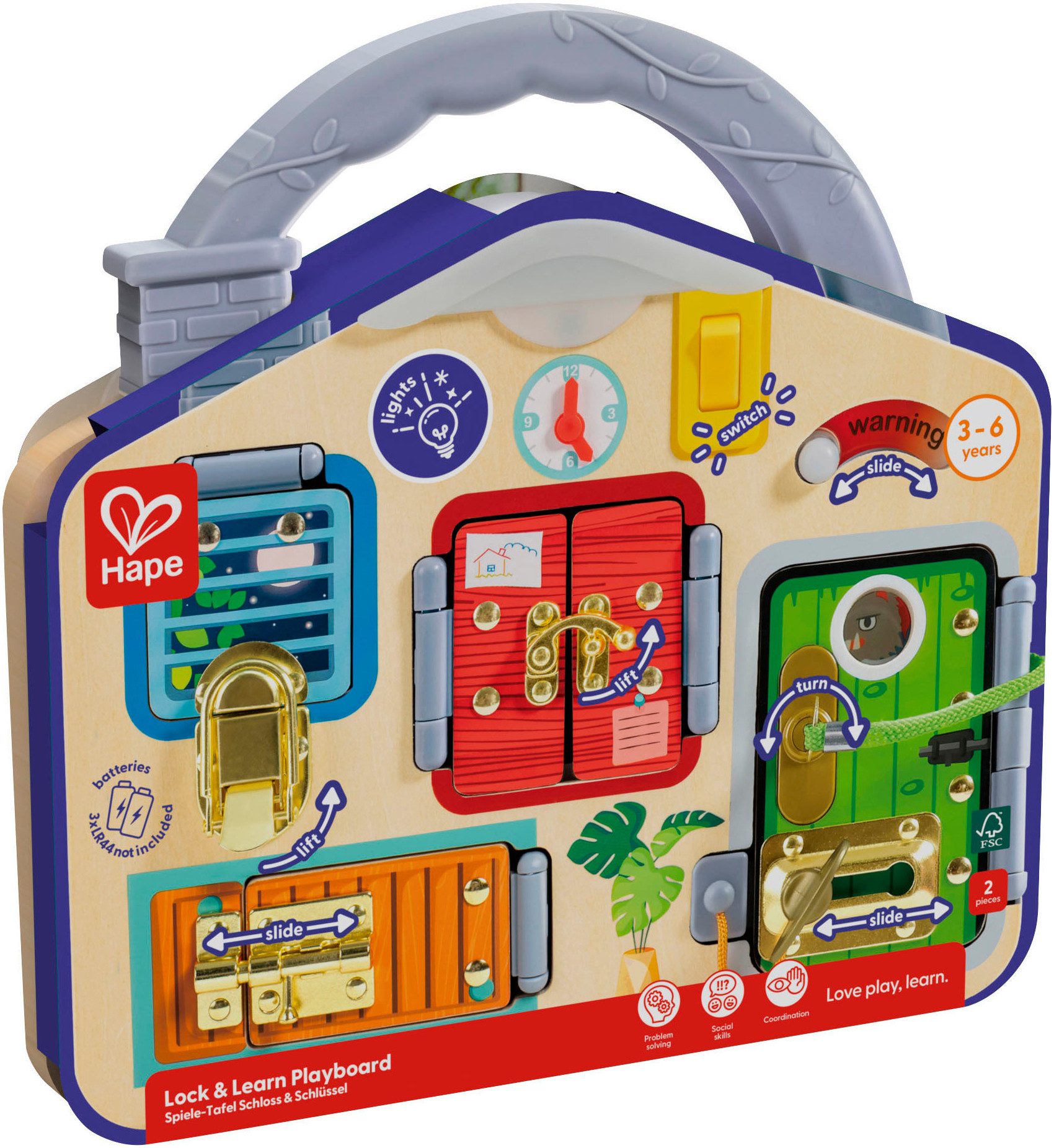 Hape Motorikbrett Spiele-Tafel Schloss & Schlüssel, mit Lichtfunktion