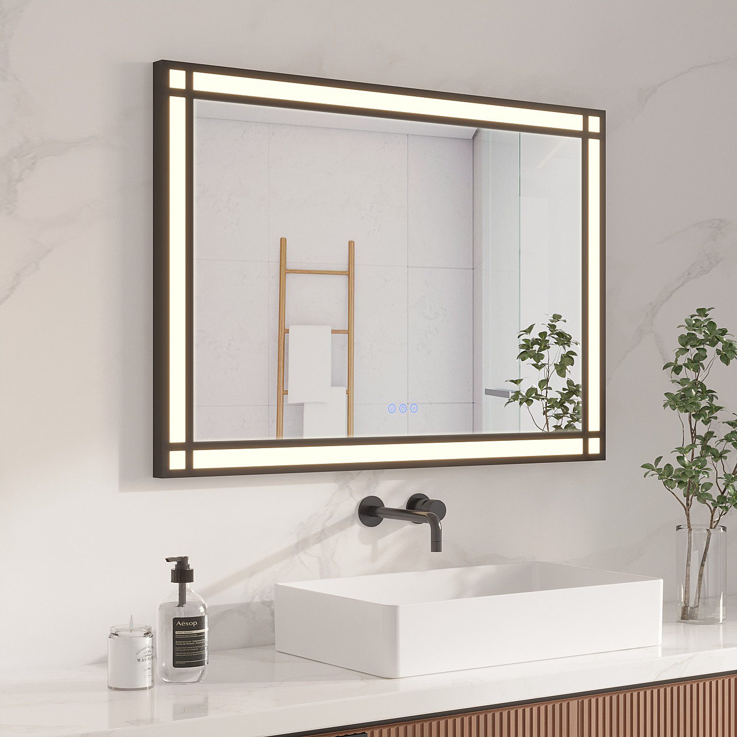 AQUALAVOS Badspiegel LED Badezimmerspiegel 100x70 cm Beschlagfrei Lichtspiegel Wandspiegel, 100x70 cm, 2 Lichtfarben Dimmbar, Memory-Funktion, Touch /Wandschalter