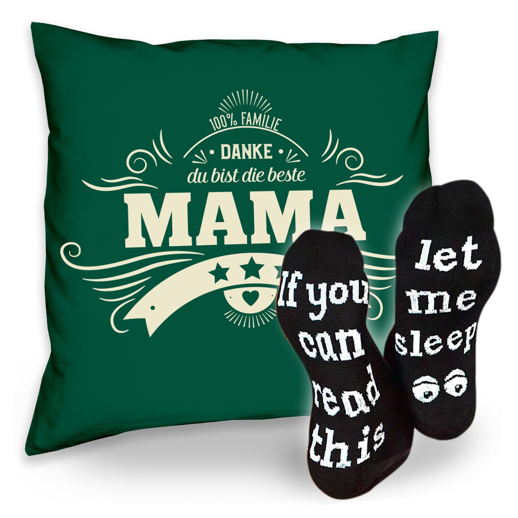 Dekokissen Soreso® dunkelgrün Socken Muttertag Weihnachten Geschenk Sprüche Mama Geburstag Danke & Kissen Sleep,