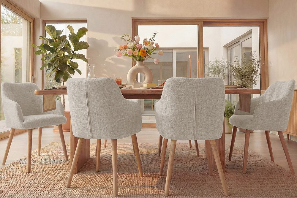 riess-ambiente Esszimmerstuhl SCANDINAVIA MEISTERSTÜCK beige/natur- Strukturstoff, Gummibaum, massiv (Einzelartikel, 1 St), Nordischer Stuhl - ideal für Esszimm – Bild 5 von 5