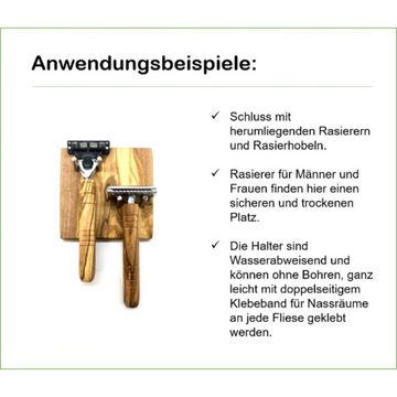 Olivenholz-erleben Rasierer-Etui Nassrasierer-Halter passend für alle gängigen Typen, auch Rasierhobel, resistent gegenüber Feuchtigkeit, vielseitig einsetzbar