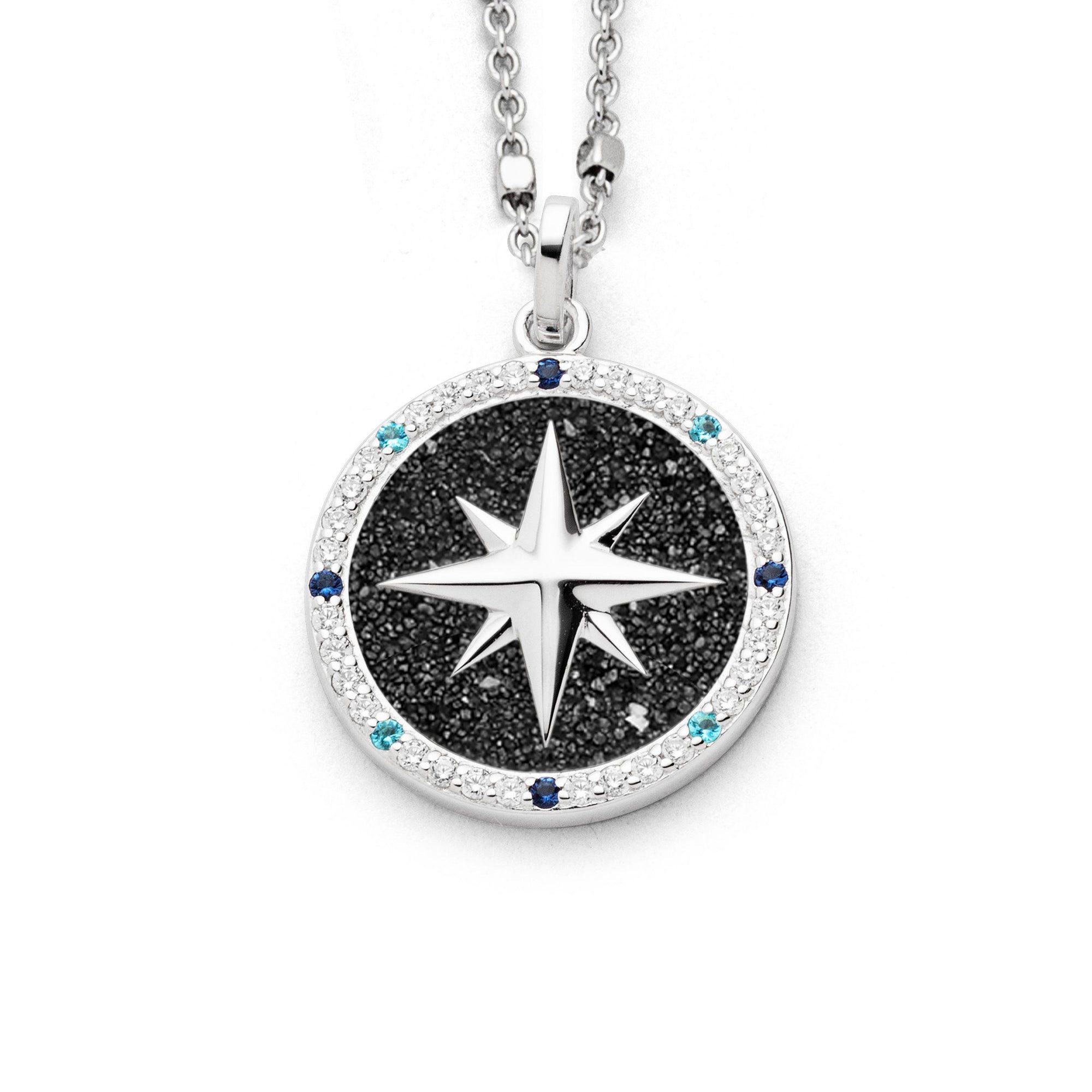 Kettenanhänger DUR Schmuck: Anhänger "Kompassrose 2.0" mit Zirkonia und Lavasand, P43