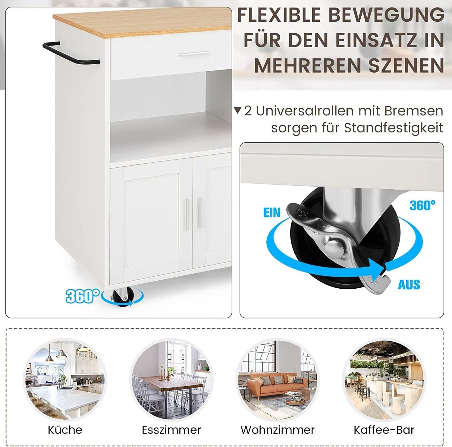 KOMFOTTEU Küchenwagen Servierwagen, mit Schublade, zweitüriger günstig online kaufen