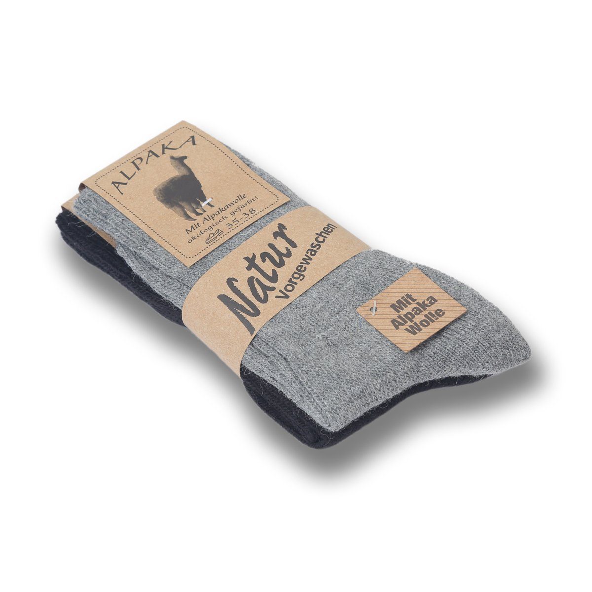 Sonia Originelli Norwegersocken 2 Paar Alpakasocken "Dünn" Alpackawolle Unisex Winter Farben können abweichen grau-schwarz | Socken